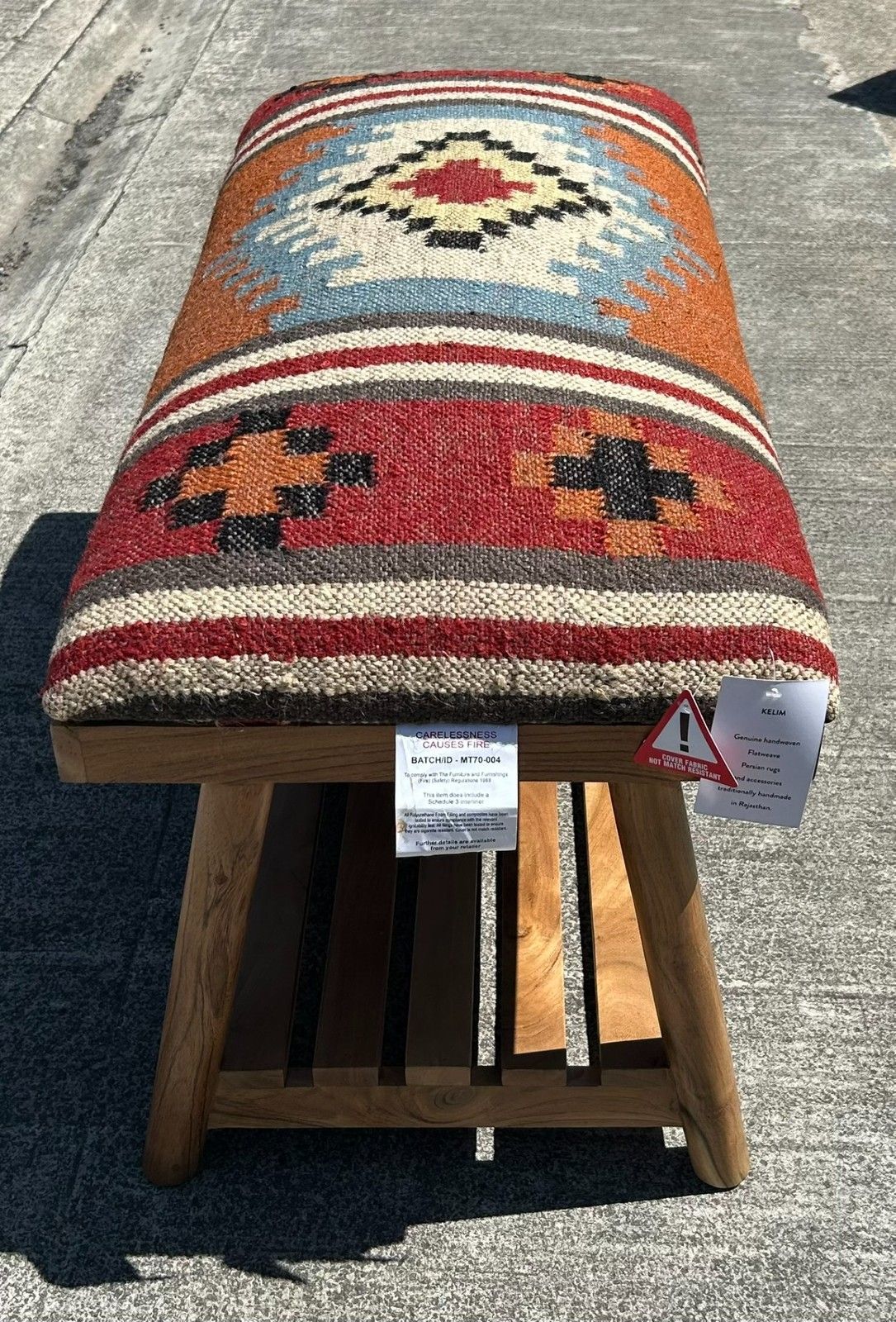 Beautiful Contemporary Kilim Kelem Flat Weave Upholstered Bench Seat With Rack photo Furniture