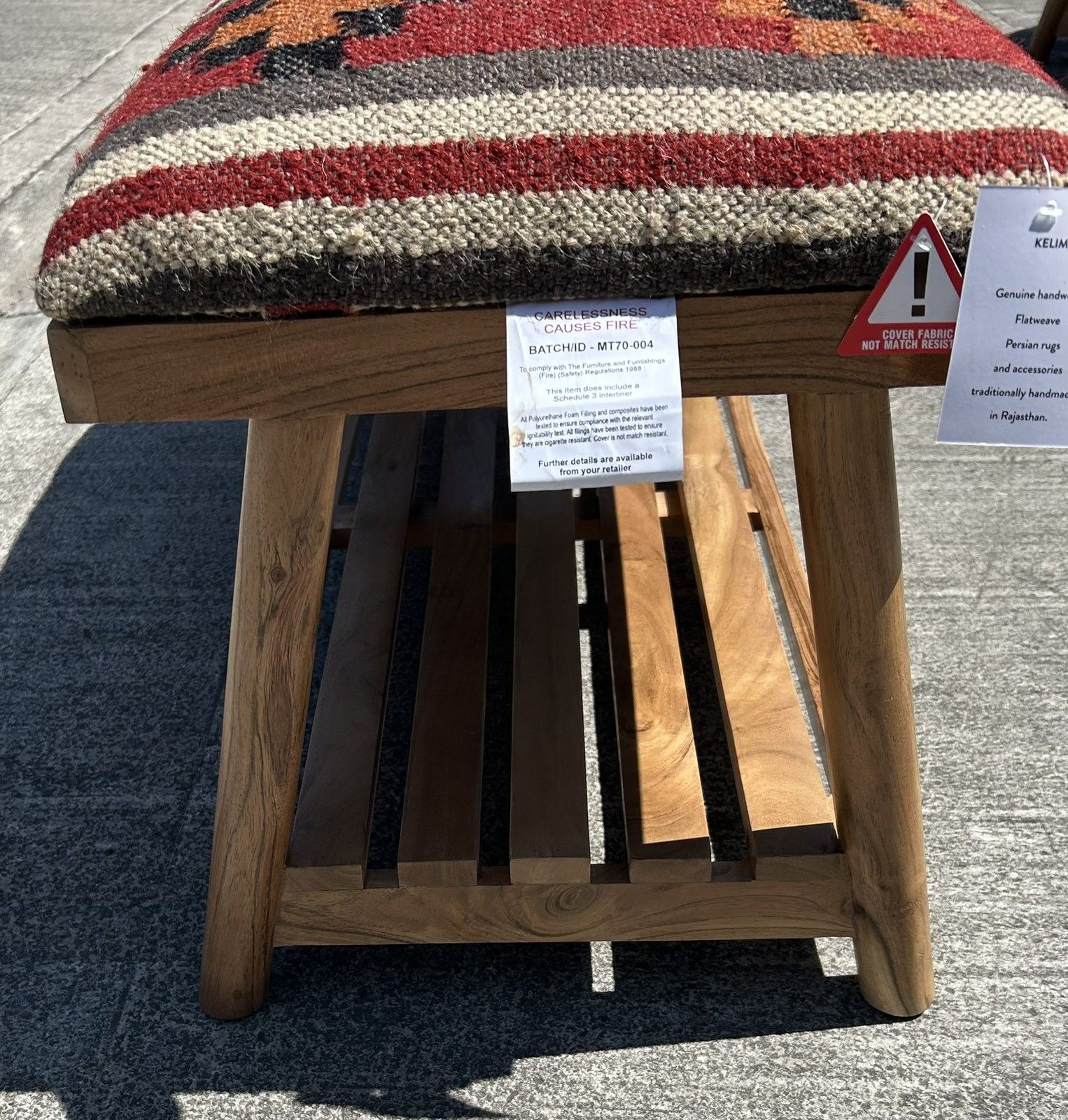 photo vinterior Beautiful Contemporary Kilim Kelem Flat Weave Upholstered Bench Seat With Rack