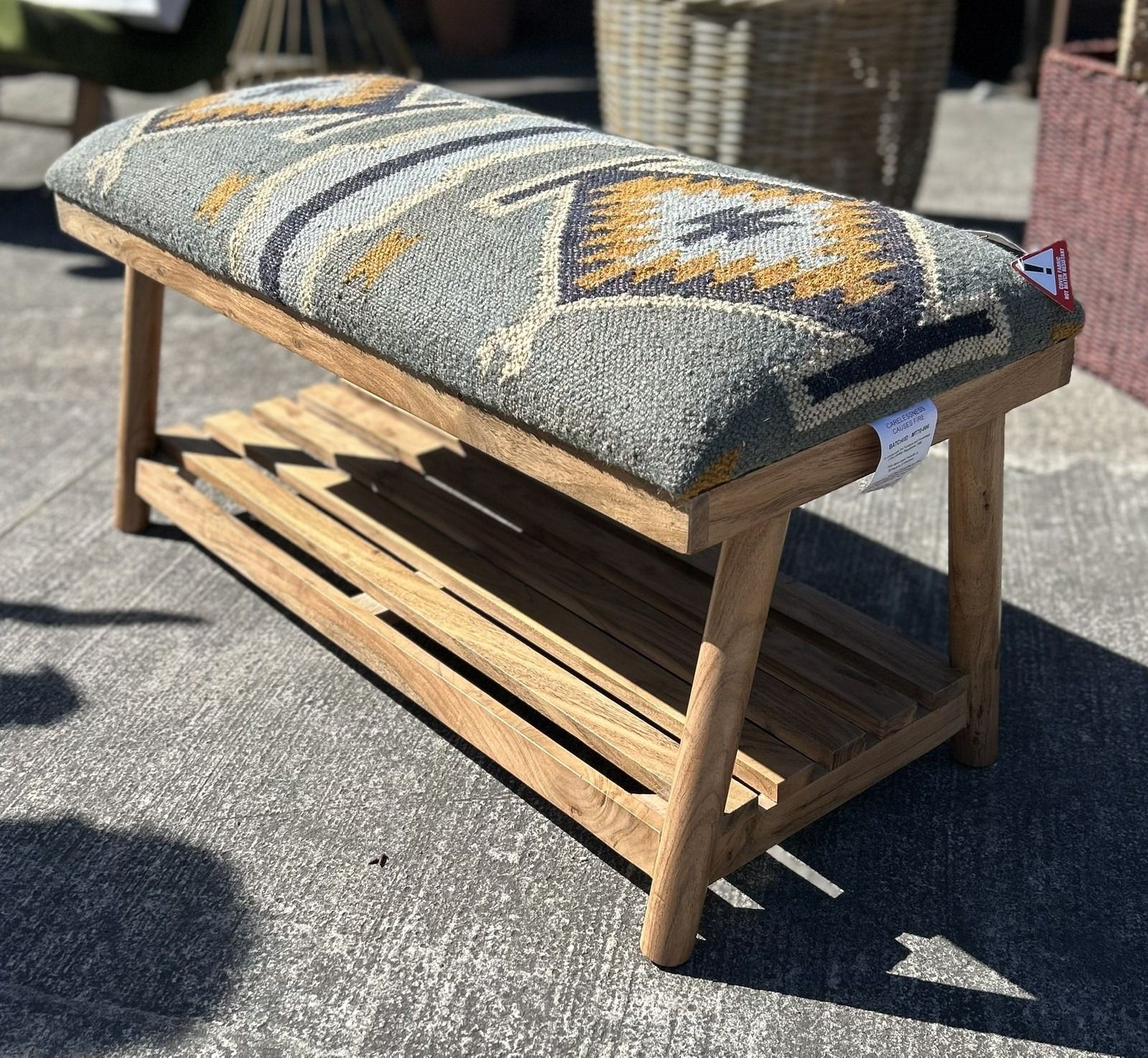Beautiful Contemporary Kilim Kelem Flat Weave Upholstered Bench Seat With Rack photo furniture