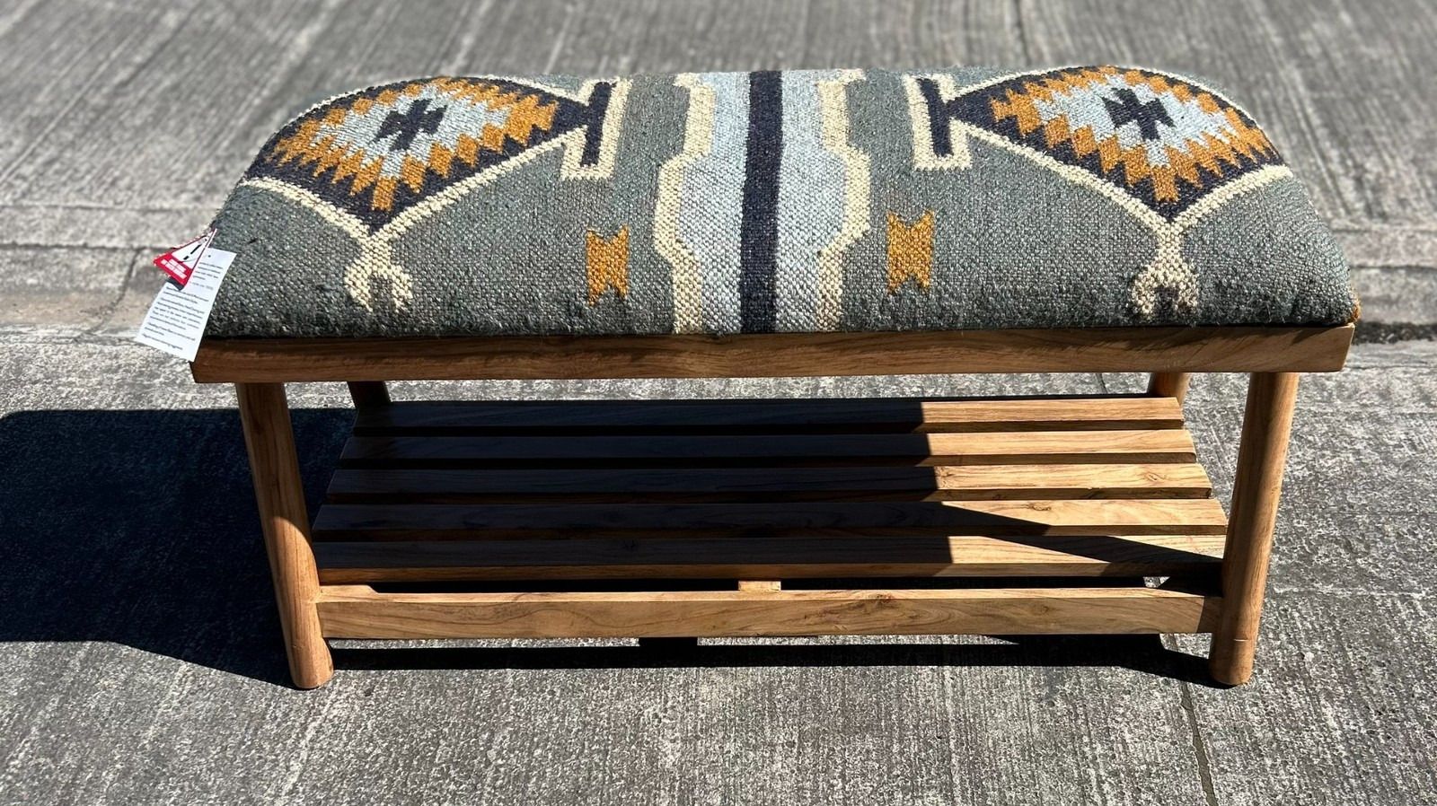 Beautiful Contemporary Kilim Kelem Flat Weave Upholstered Bench Seat With Rack photo 210.0