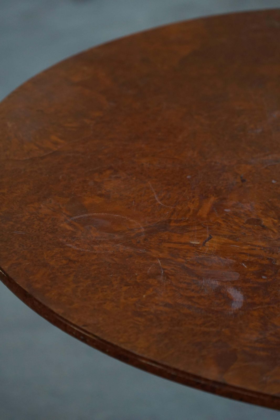 photo buy Antique Swedish Tilt Top Occasional Table In Burl Wood Veneer, Mid 19th Century