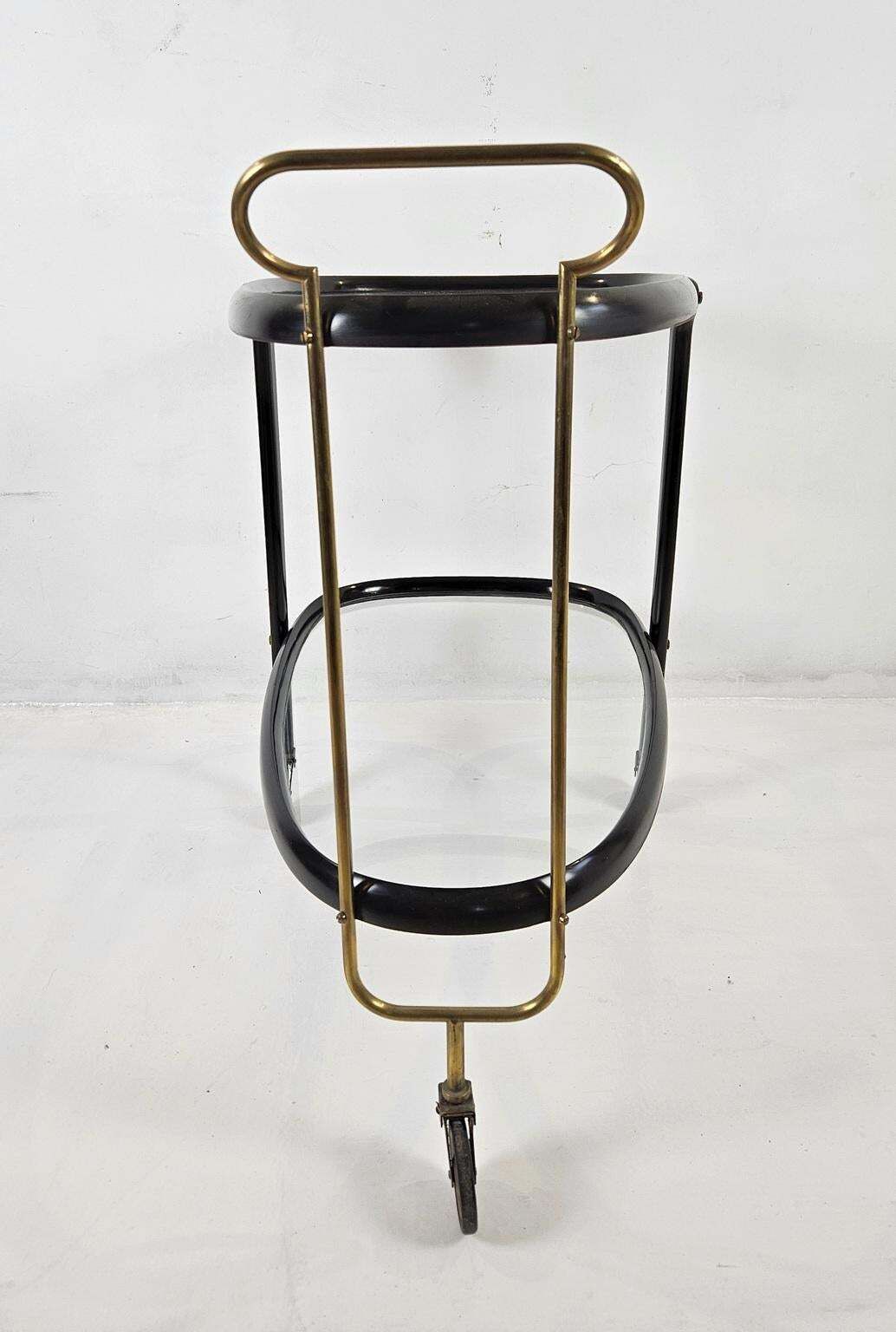 Midcentury Cesare Lacca Bar Cart, Stained Beech & Brass, Italy, 1950s photo buy