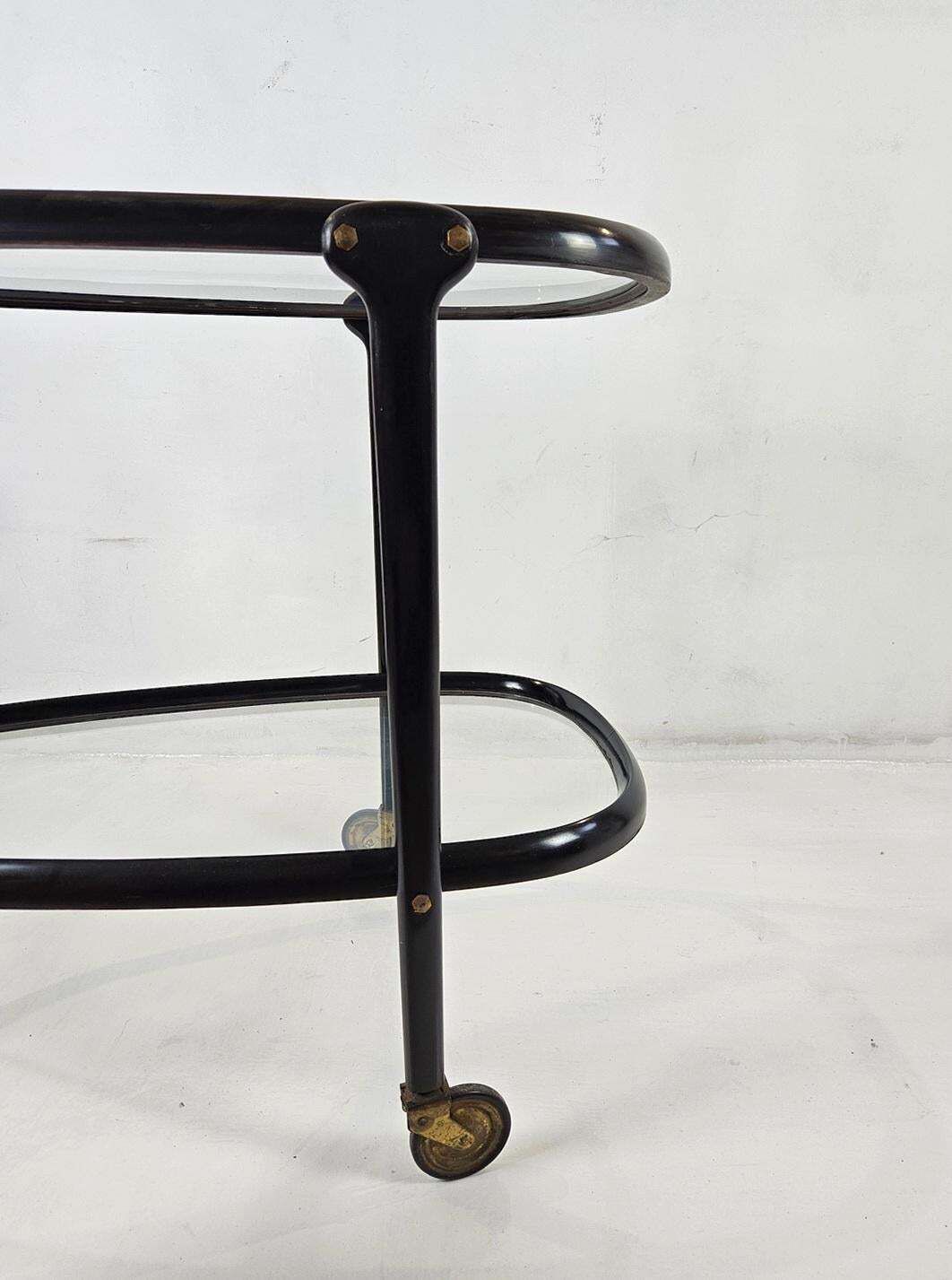 Furniture Midcentury Cesare Lacca Bar Cart, Stained Beech & Brass, Italy, 1950s photo