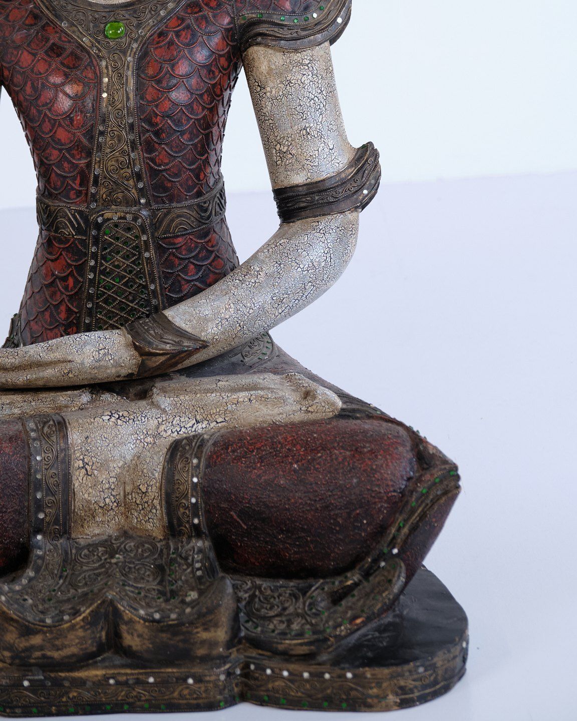 Buddha Figure In Carved Wood With Reddish Patina From Thailand, 1920s photo vintage