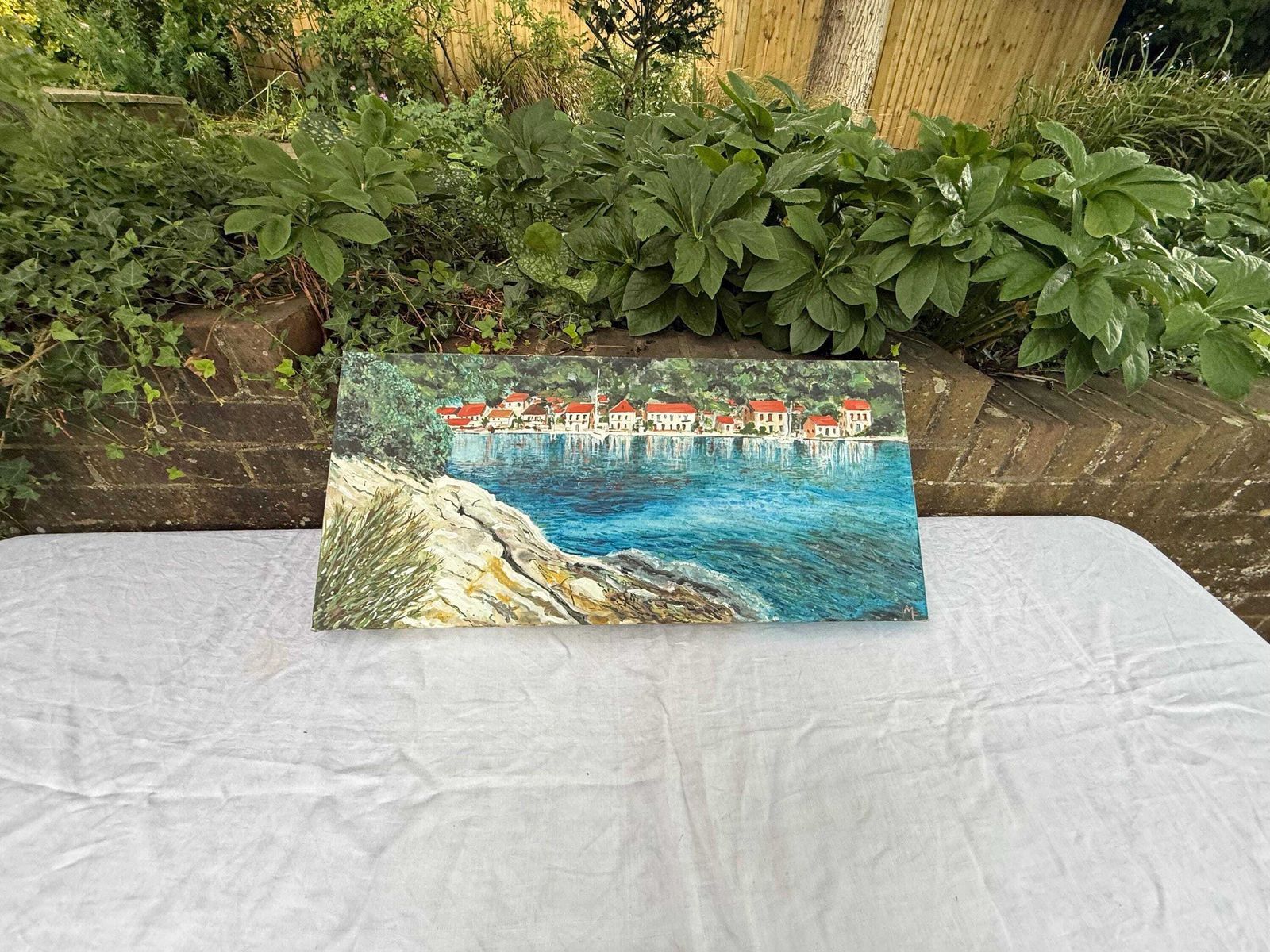 120.0 Original Vintage Coastal Oil Painting On Canvas By Sussex Artist Mark Fisher photo