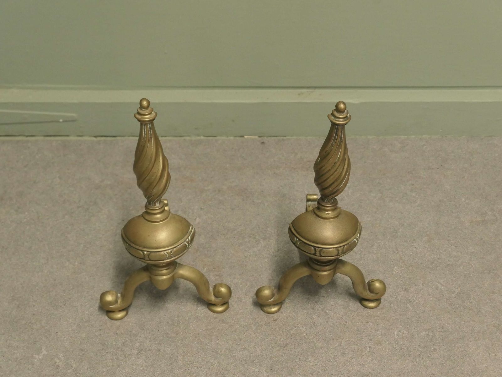 Pair Of French Brass Andirons, Fire Dogs Or Chenets This Is A Beautifully Shaped Pair photo 474.0