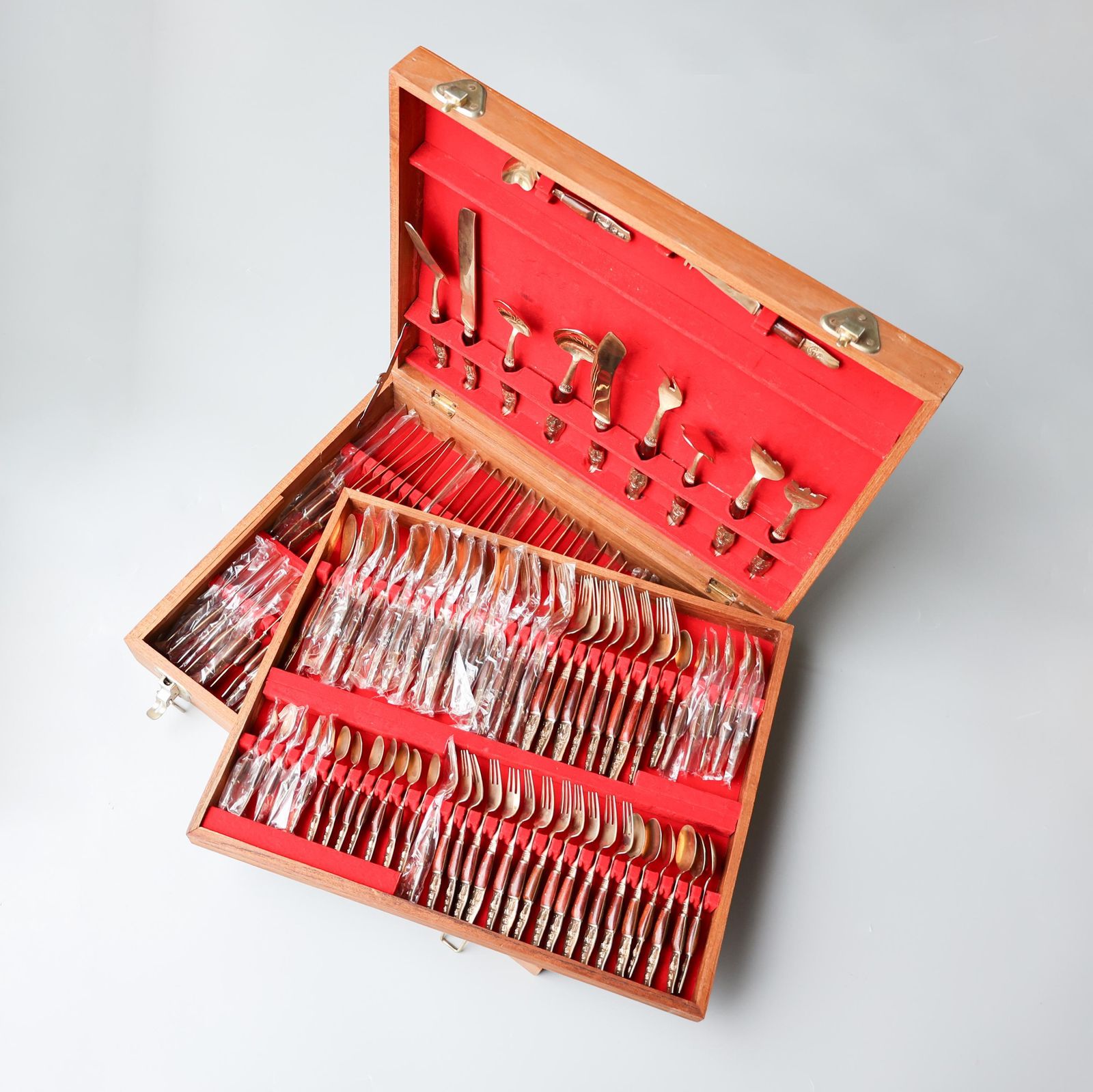 Stunning Vintage Bronze Flatware Set With Buddhist Inspired Engravings – 144 Pieces