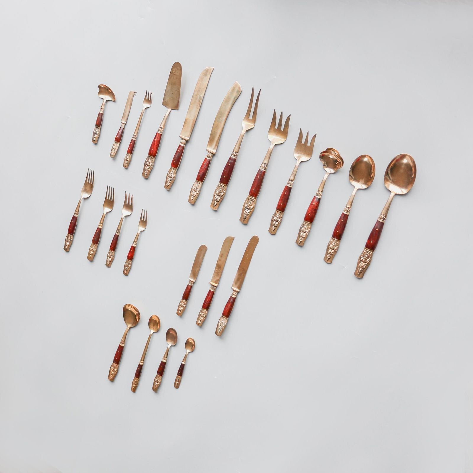 Stunning Vintage Bronze Flatware Set With Buddhist Inspired Engravings – 144 Pieces photo furniture
