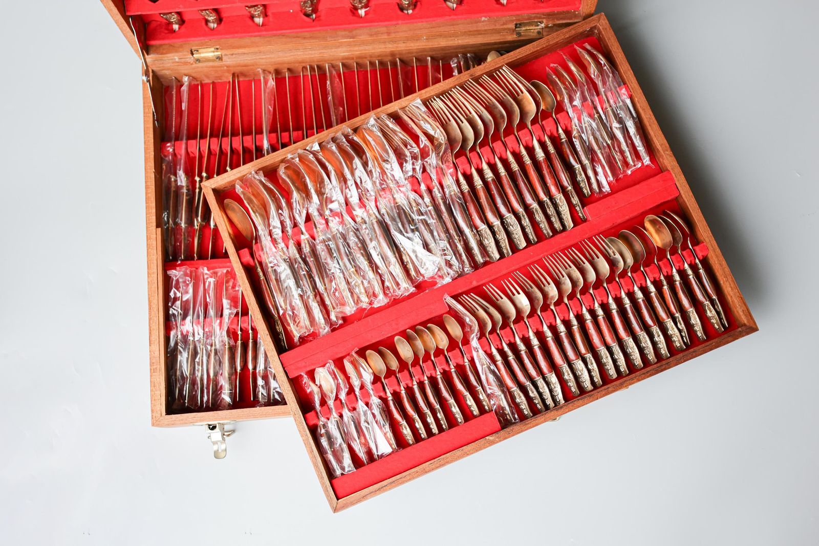 Stunning Vintage Bronze Flatware Set With Buddhist Inspired Engravings – 144 Pieces photo Home Decor