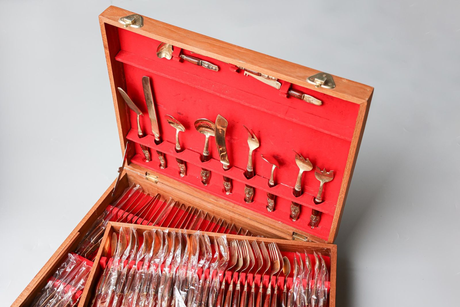 Stunning Vintage Bronze Flatware Set With Buddhist Inspired Engravings – 144 Pieces photo 385.0