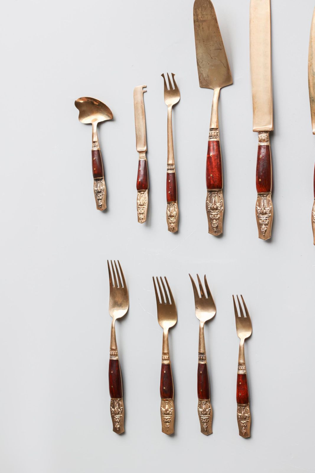 Stunning Vintage Bronze Flatware Set With Buddhist Inspired Engravings – 144 Pieces photo buy