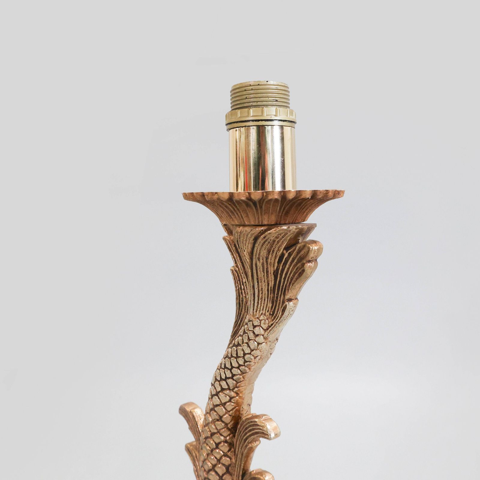 Vintage Brass Koi Fish Lamp With Green Marble Base – 1960s/1970s photo for sale