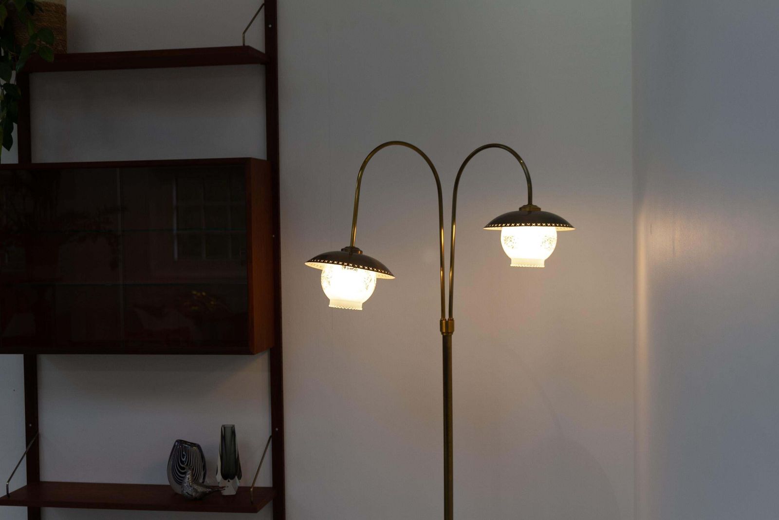 Scandinavian Art Deco Floor Lamp In Brass And Glass, 1920s. photo Lighting