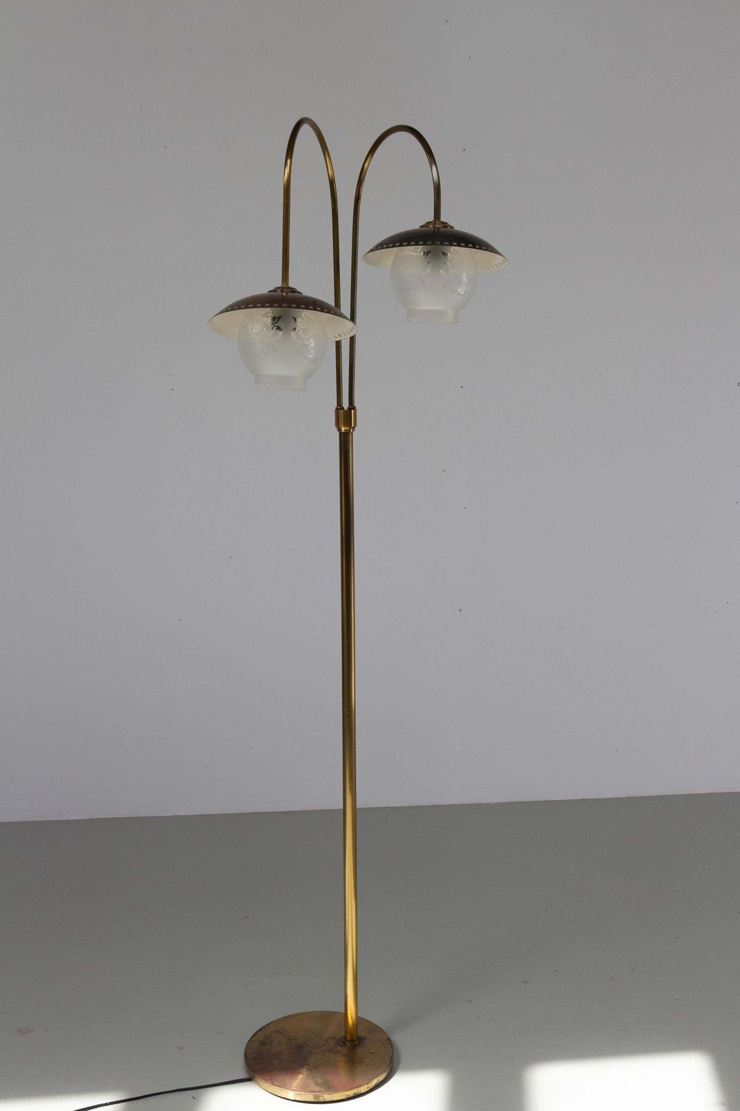 photo buy Scandinavian Art Deco Floor Lamp In Brass And Glass, 1920s.