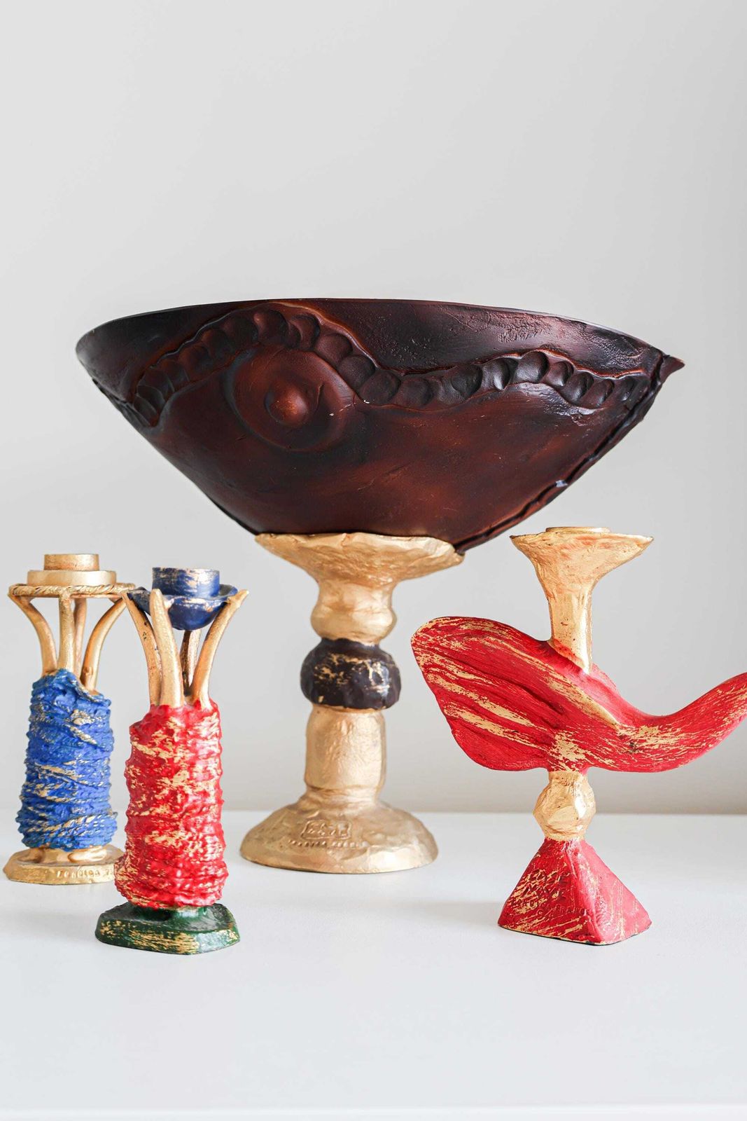 Pierre Casenove Bronzen Kandelaars + Fruitschaal, Jaren 1990. photo furniture