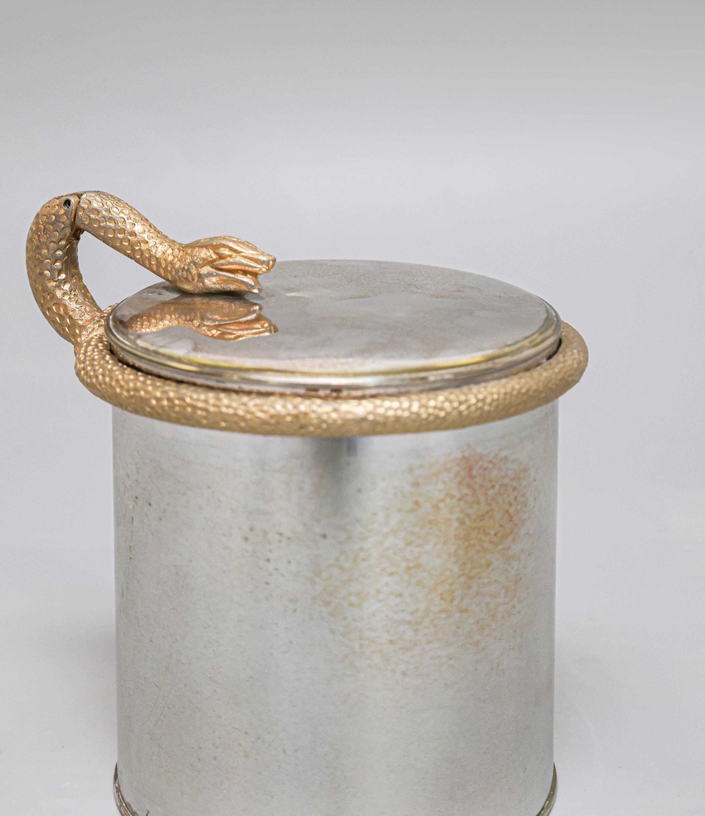 Vintage French Silver Plated Ice Bucket With Brass Snake Handle, 1970s photo furniture