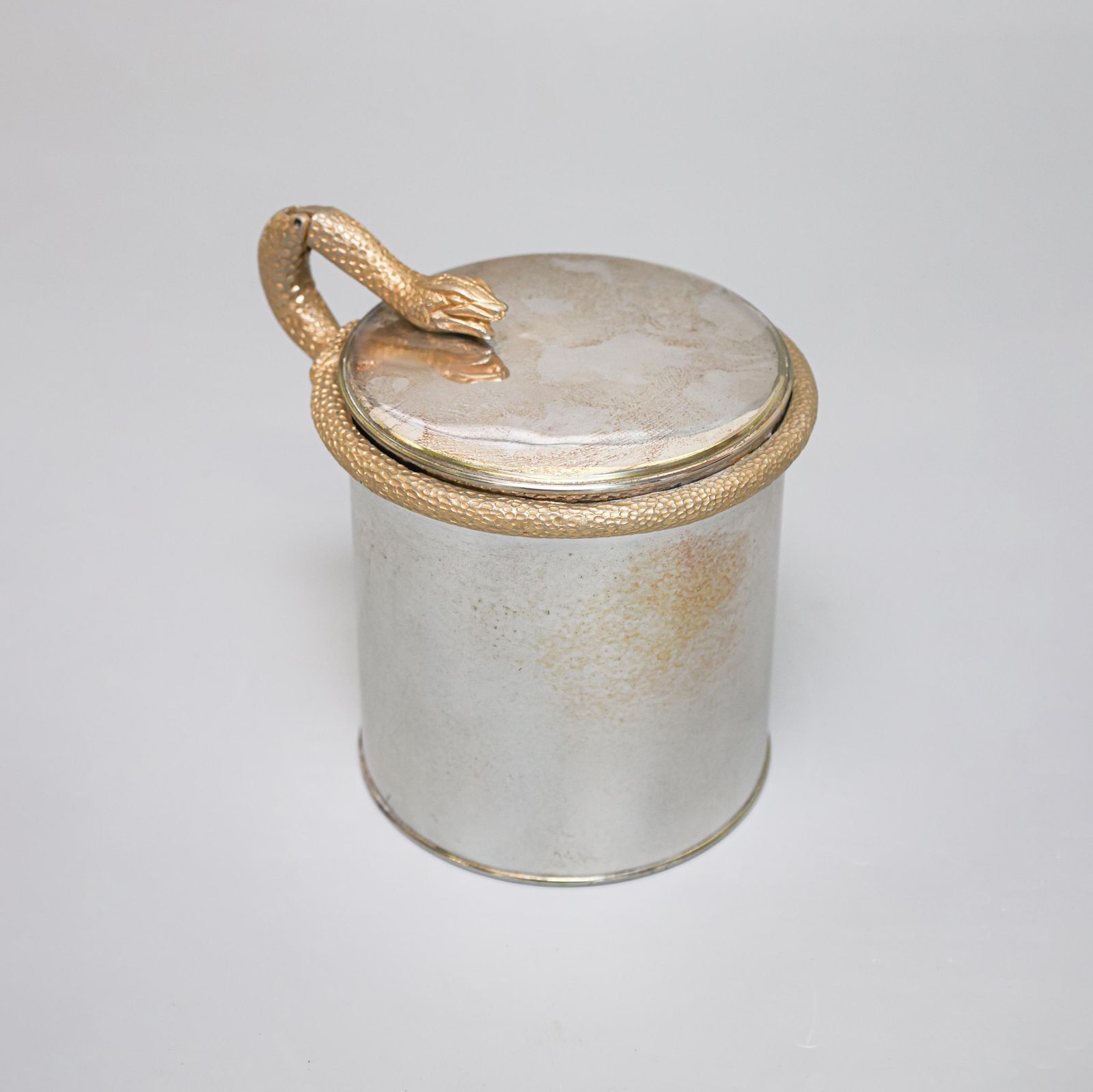 photo for sale Vintage French Silver Plated Ice Bucket With Brass Snake Handle, 1970s