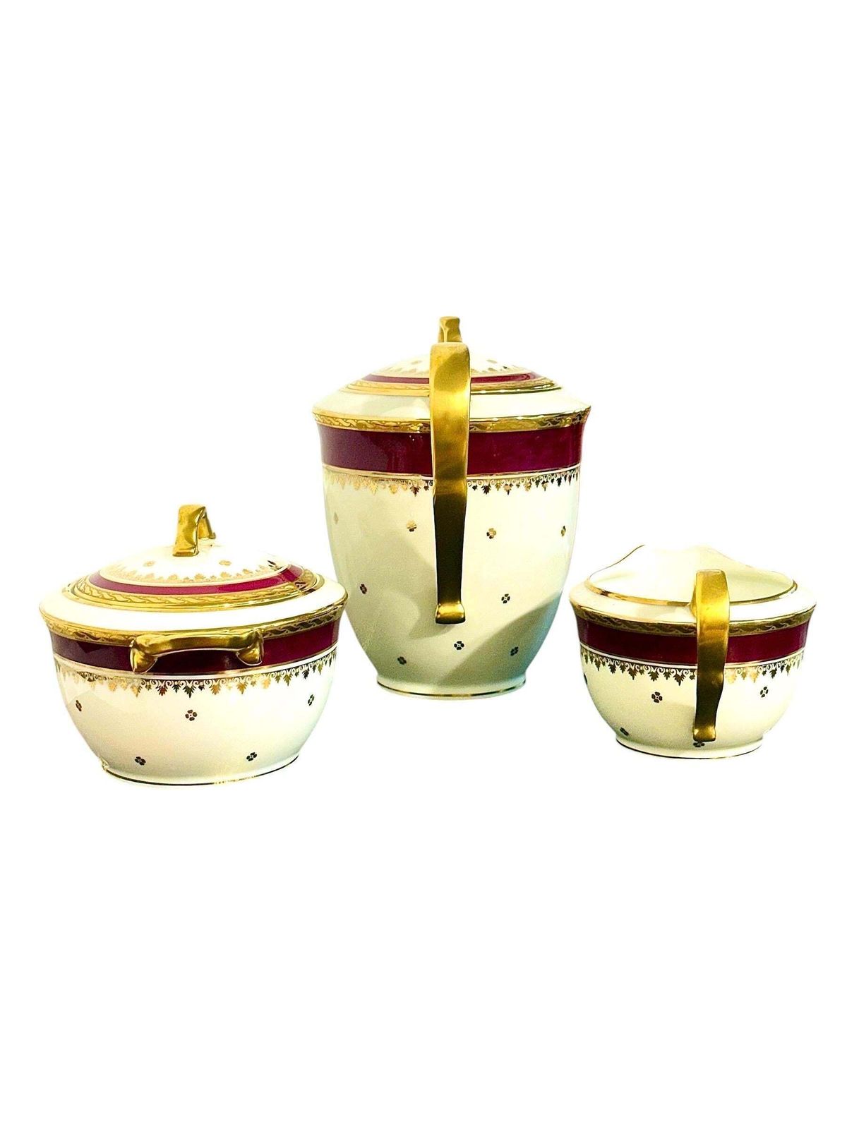 Limoges Unique Porcelain Tea Service, Burgundy & Gilt, 20th Century photo for sale