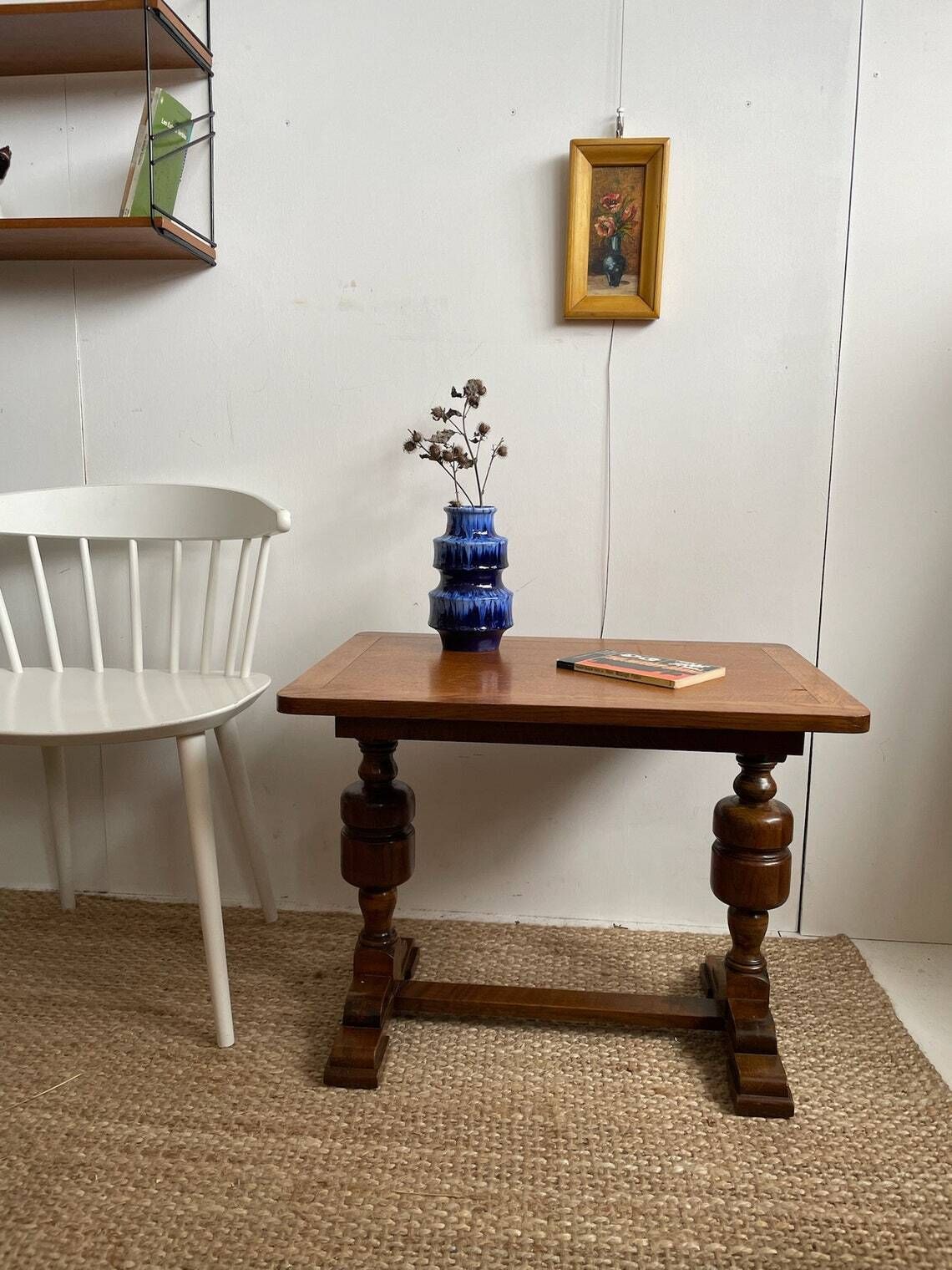 Vintage Tall Oak Hallway Chapel Side Table With Chunky Turned Wood Legs Arts And Crafts Vibe
