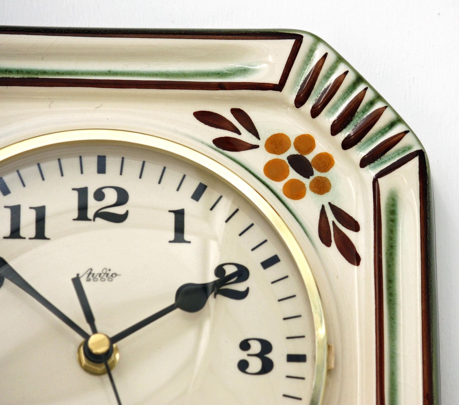 Vintage Floral Wall Clock   23cm Ceramic Studio 2000 Retro Style Mid Century Style West German Clock Gift Off The Wall Clocks photo for sale