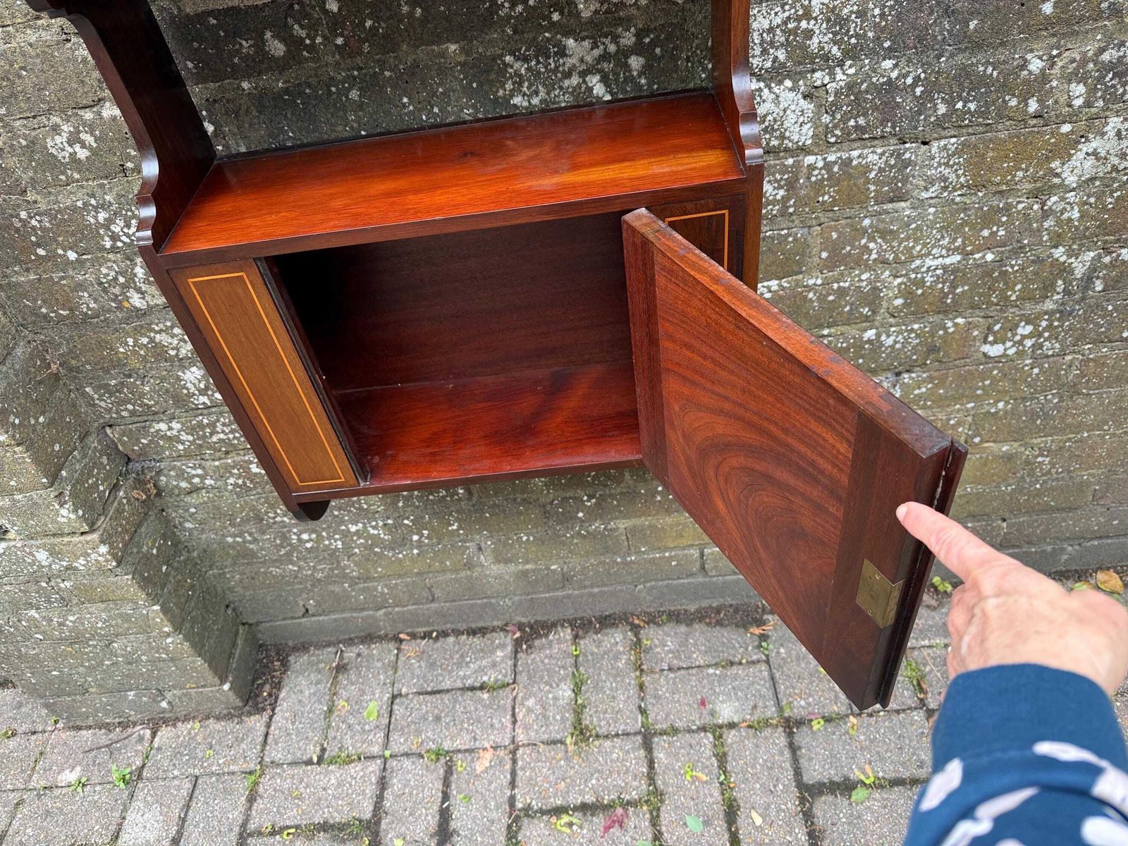 photo for sale Superb Antique Mahogany Wall Hanging Cabinet With Inlaid Veneer And Working Lock