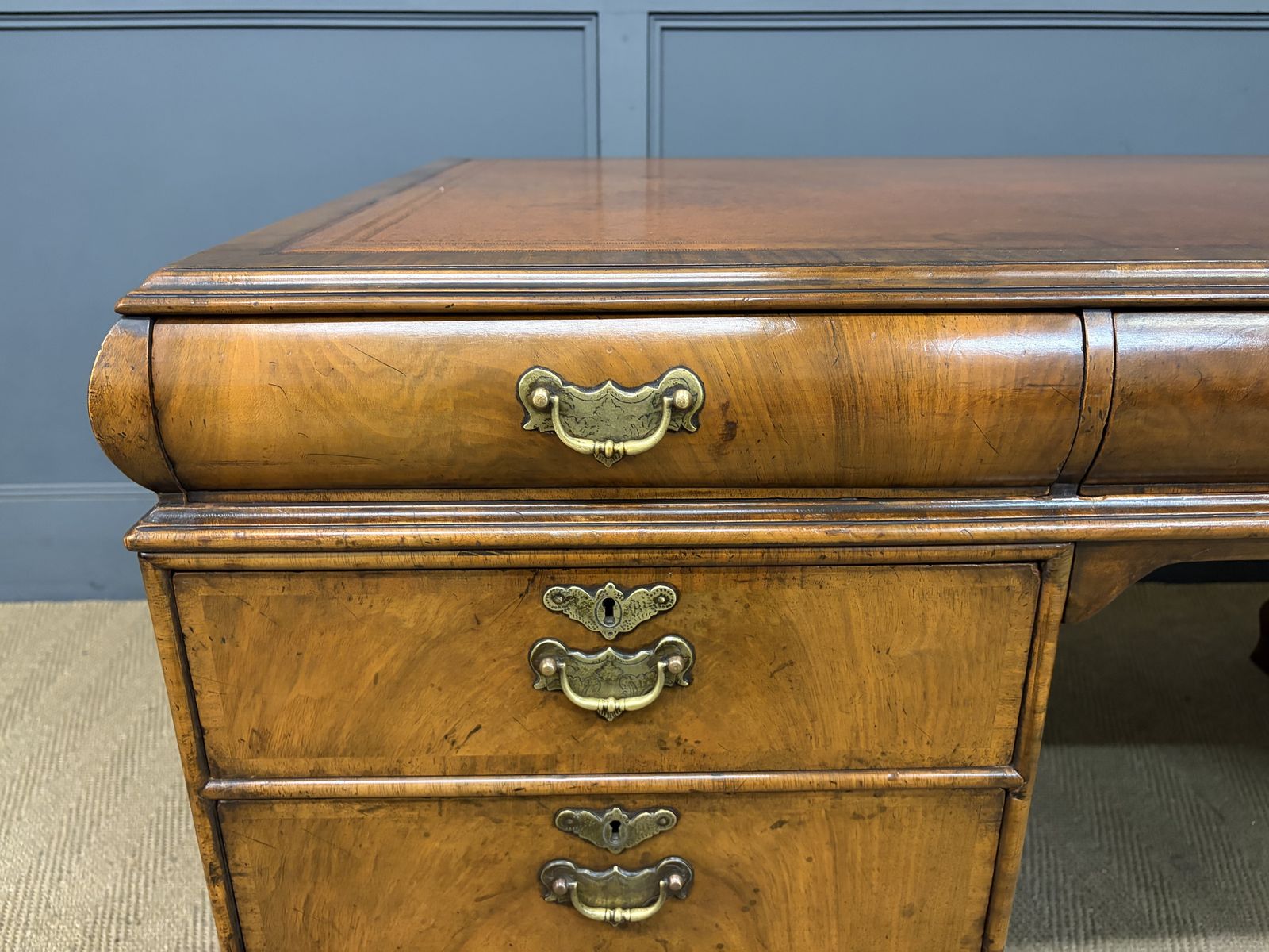 Burr Walnut Partners Pedestal Desk By Maple & Co. photo vinterior