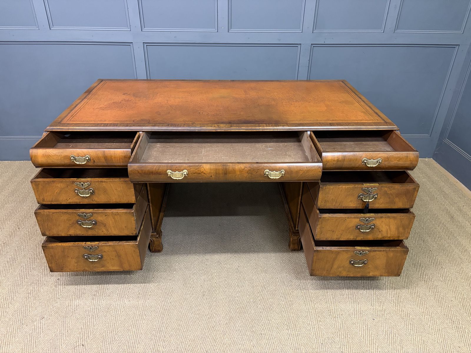 photo for sale Burr Walnut Partners Pedestal Desk By Maple & Co.