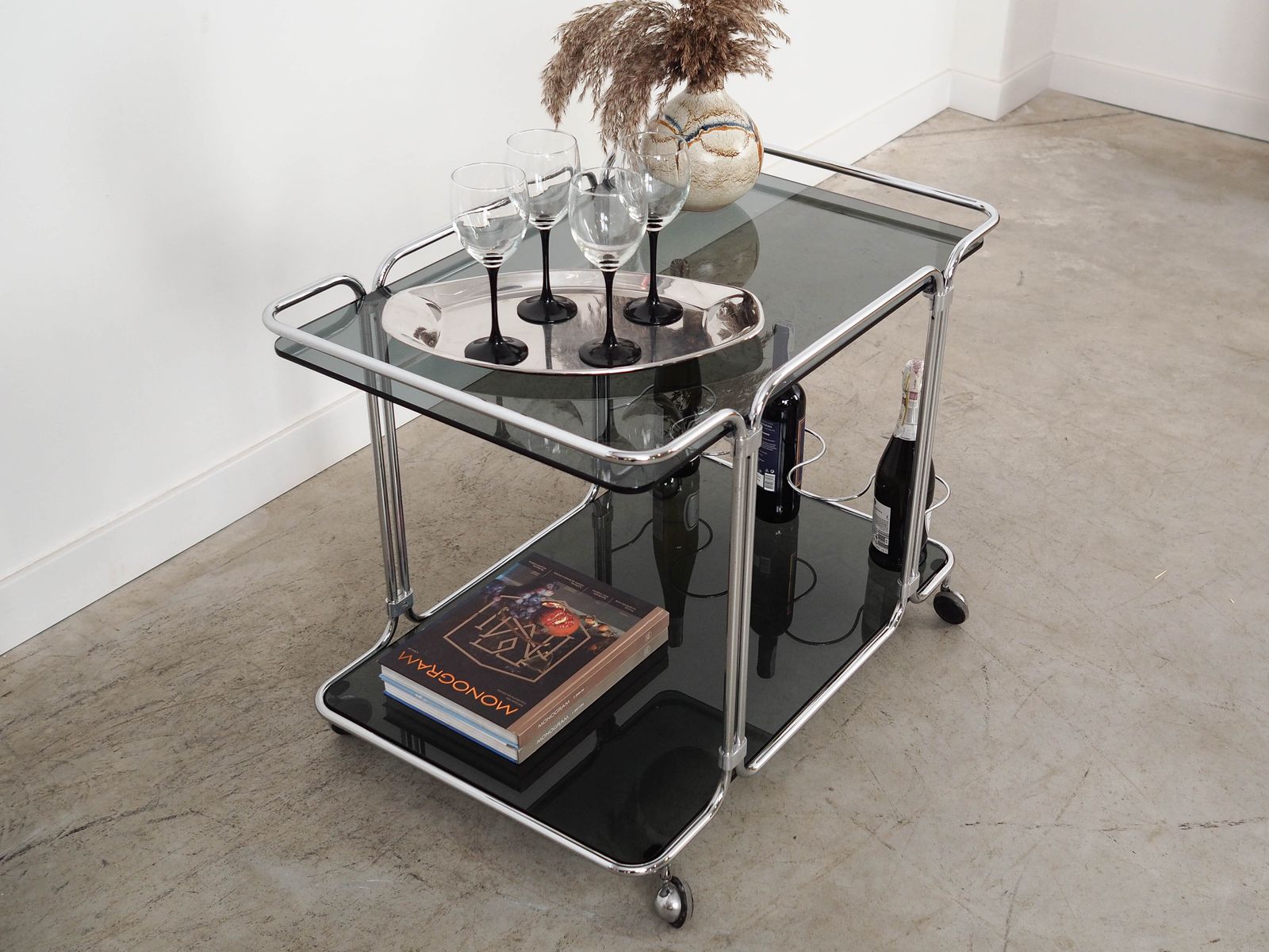 Glass Bar Cabinet On Castors, Italian Design, 1970s, Made In Italy photo buy