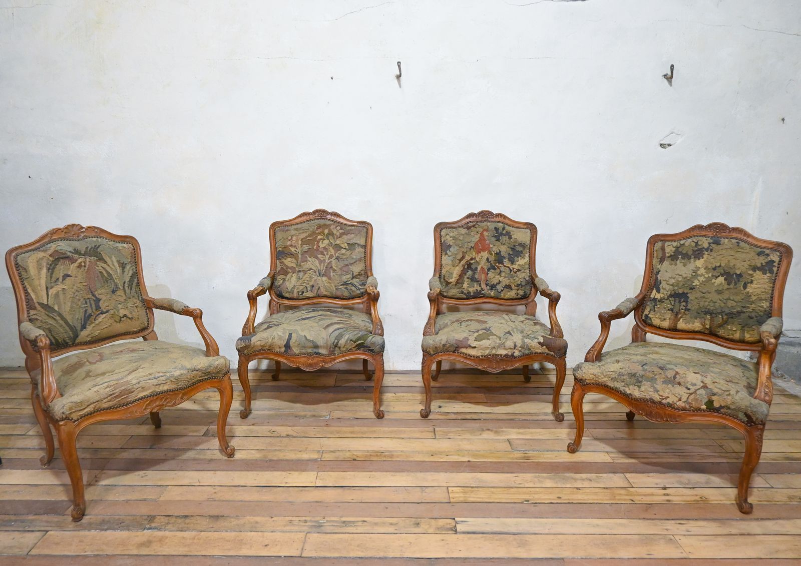 A Pair 19th Century French Louis XV Fauteuils Open Armchairs  Aubusson Tapestry photo furniture