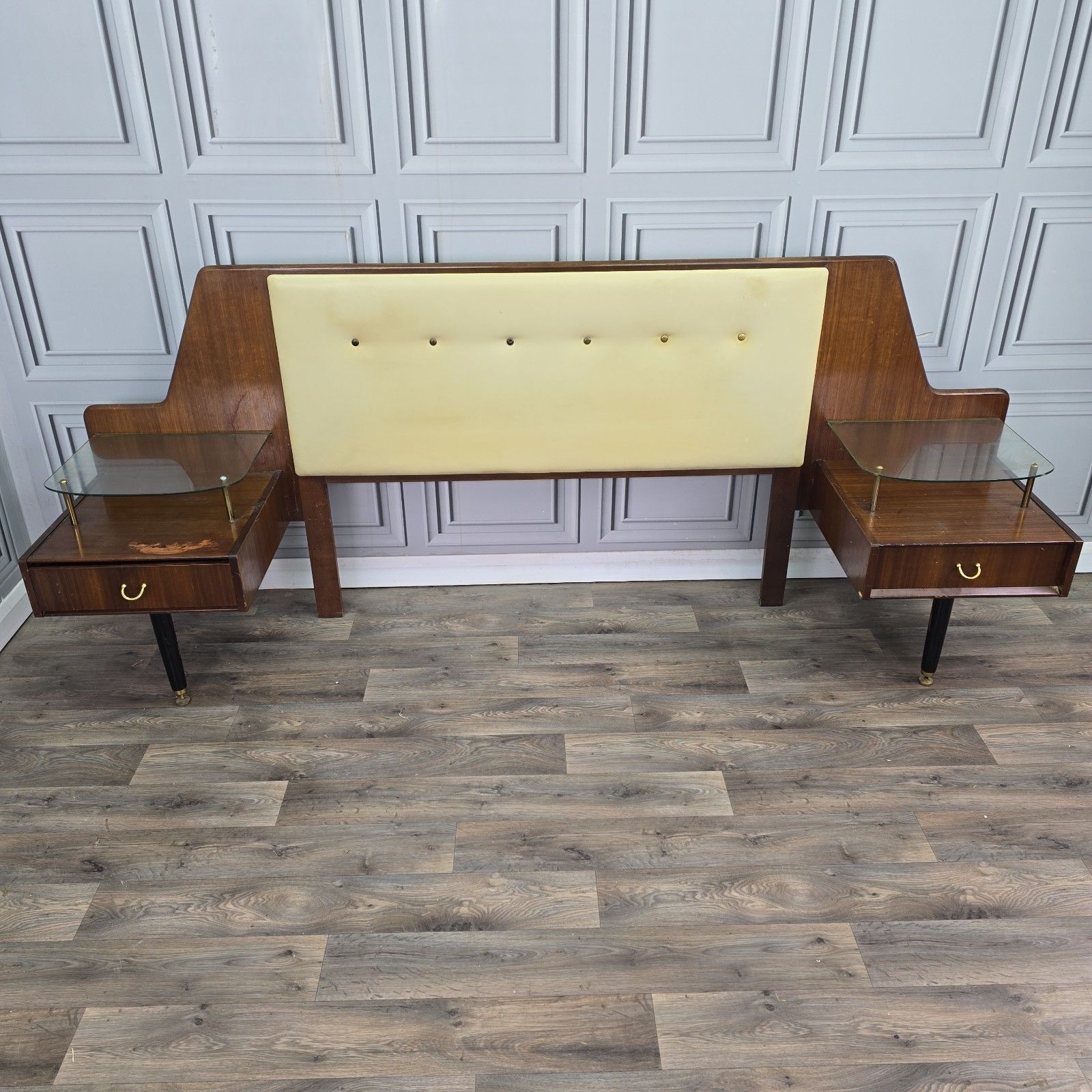 Vintage G Plan Headboard Tola Bedside Tables Cabinets Mid Century Double Bed photo furniture