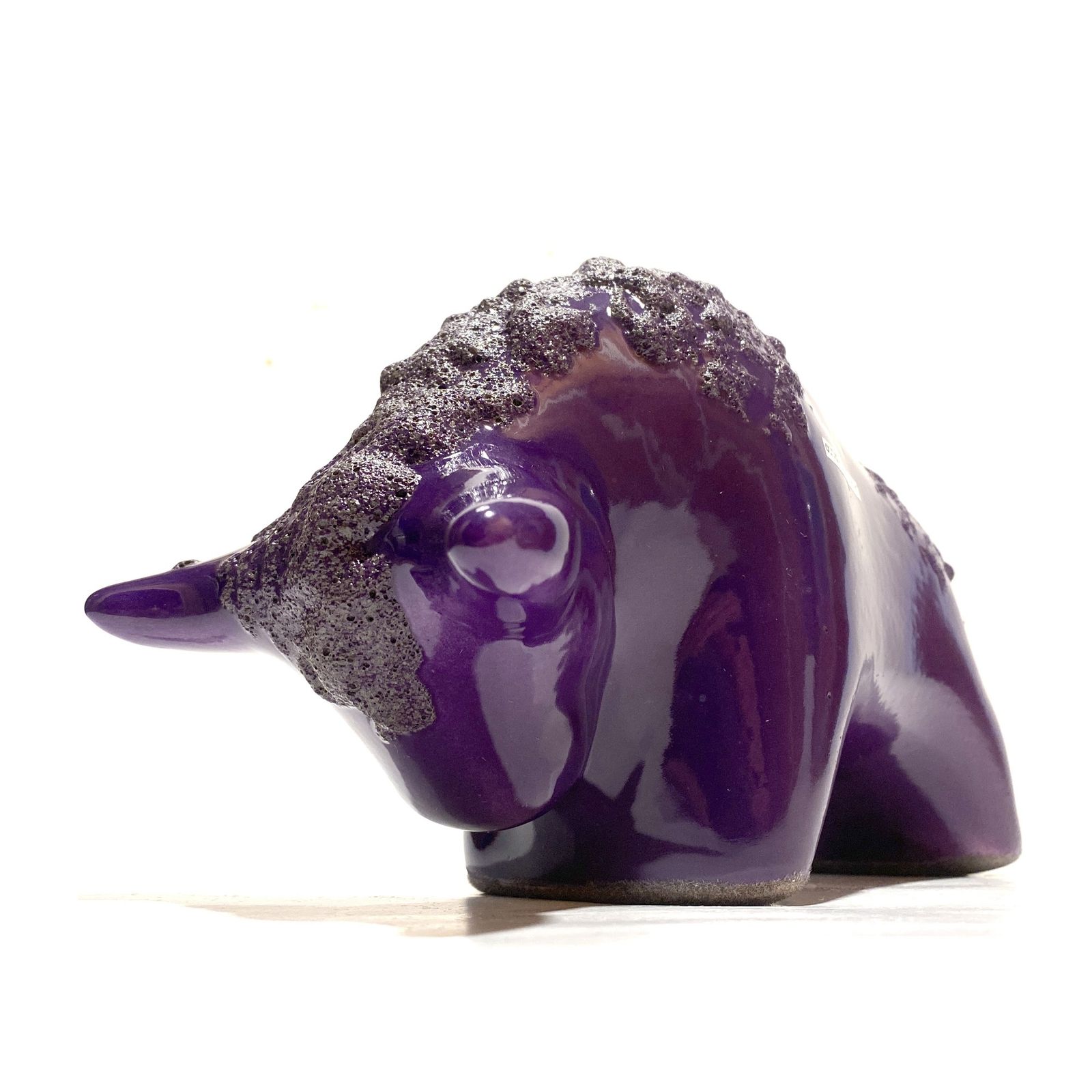 Otto Keramik Bull In Purple Fat Lava Glaze, West German Pottery Style Sculpture
