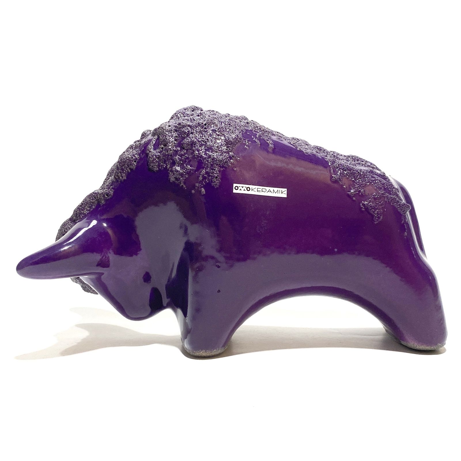 Otto Keramik Bull In Purple Fat Lava Glaze, West German Pottery Style Sculpture photo furniture