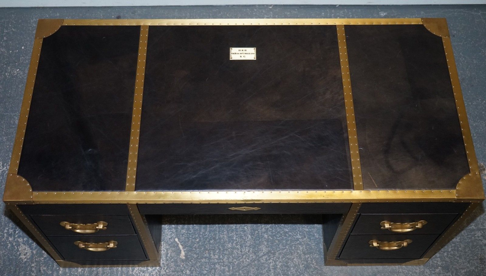 photo furniture Timothy Oulton Cumberland Collection Aged Leather Desk Red Velvet Lining