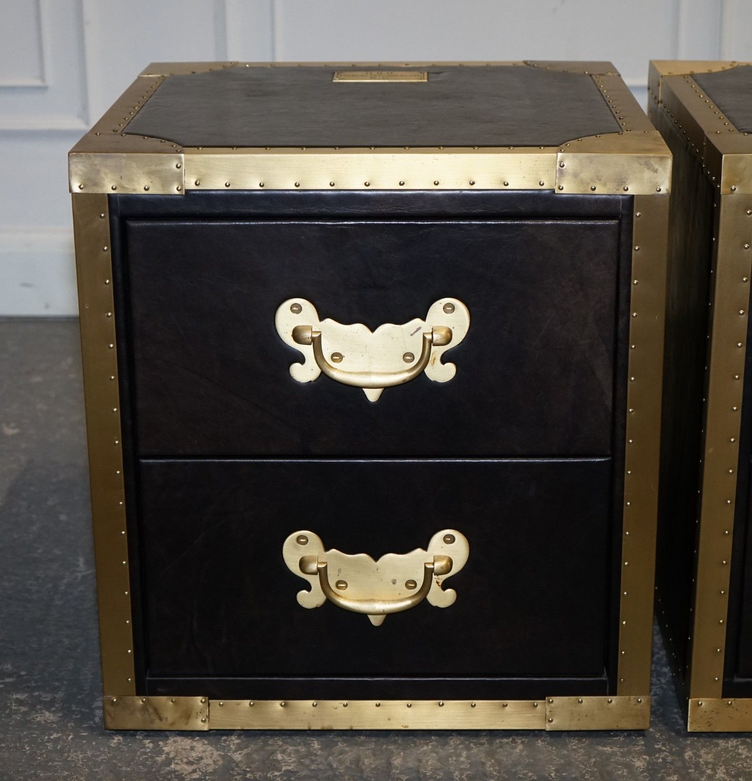 Timothy Oulton Cumberland Collection Pair Bedside Nightstands Red Velvet Lining photo Furniture