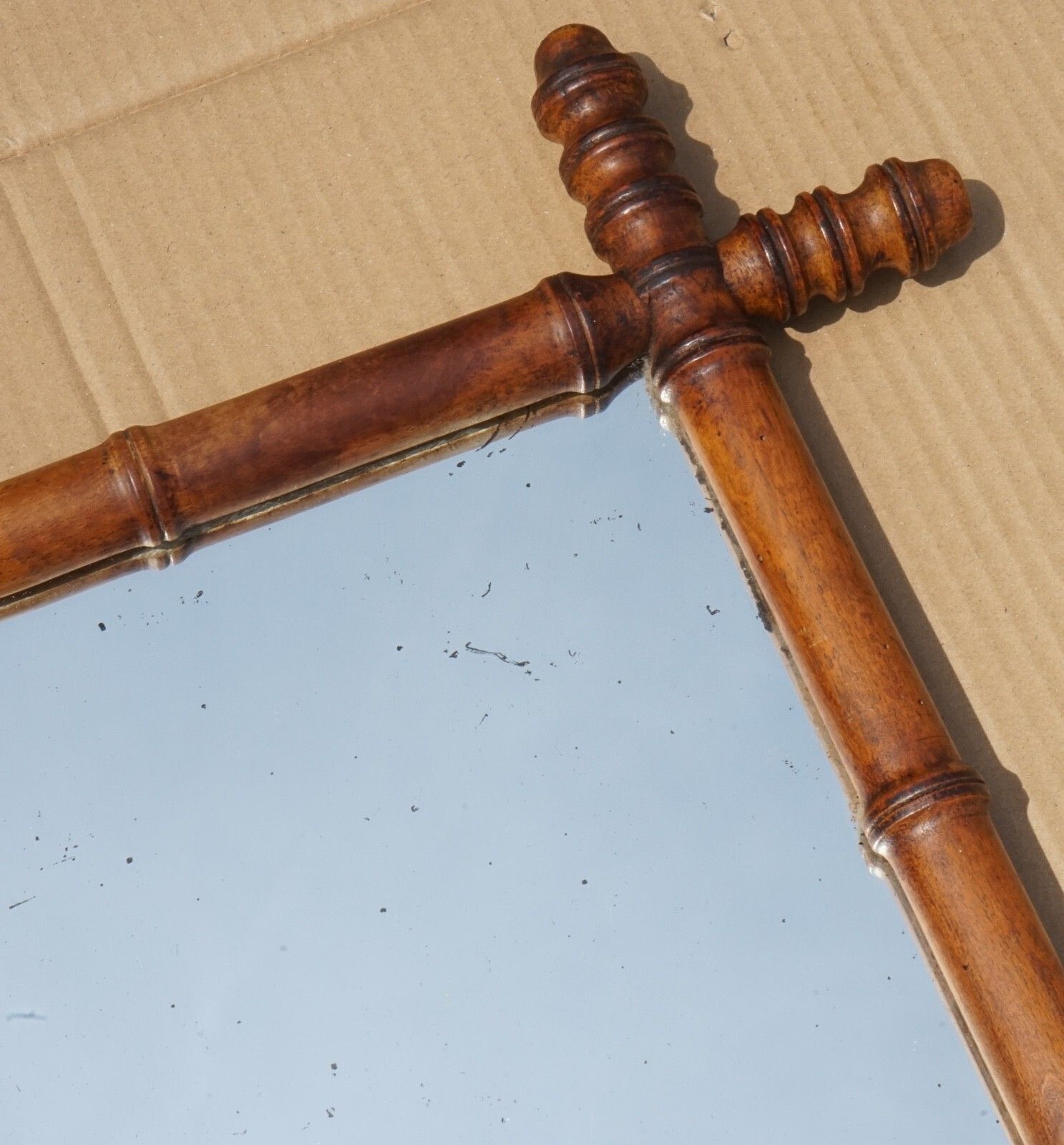 Antique English Decorative Faux Bamboo Wall Mirror With Light Foxing Glass photo 450.0