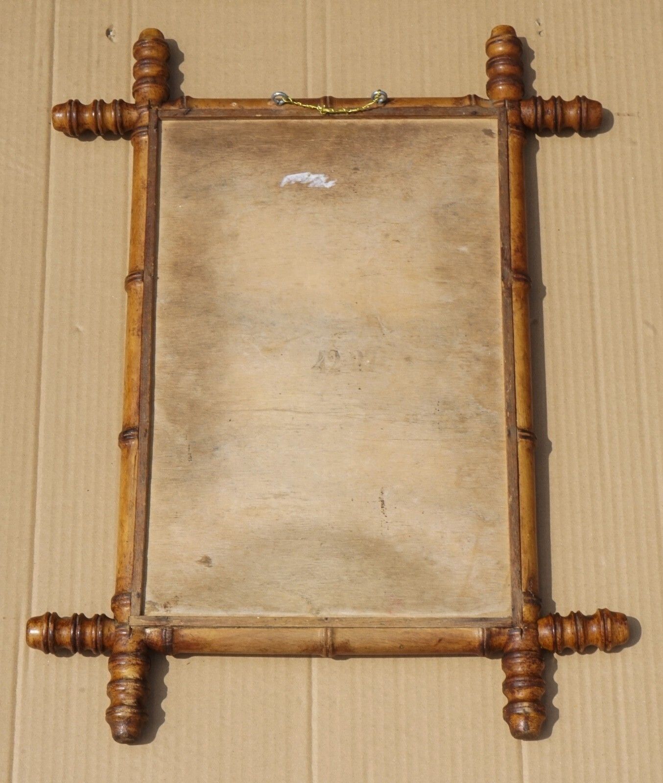 Antique English Decorative Faux Bamboo Wall Mirror With Light Foxing Glass photo vintage