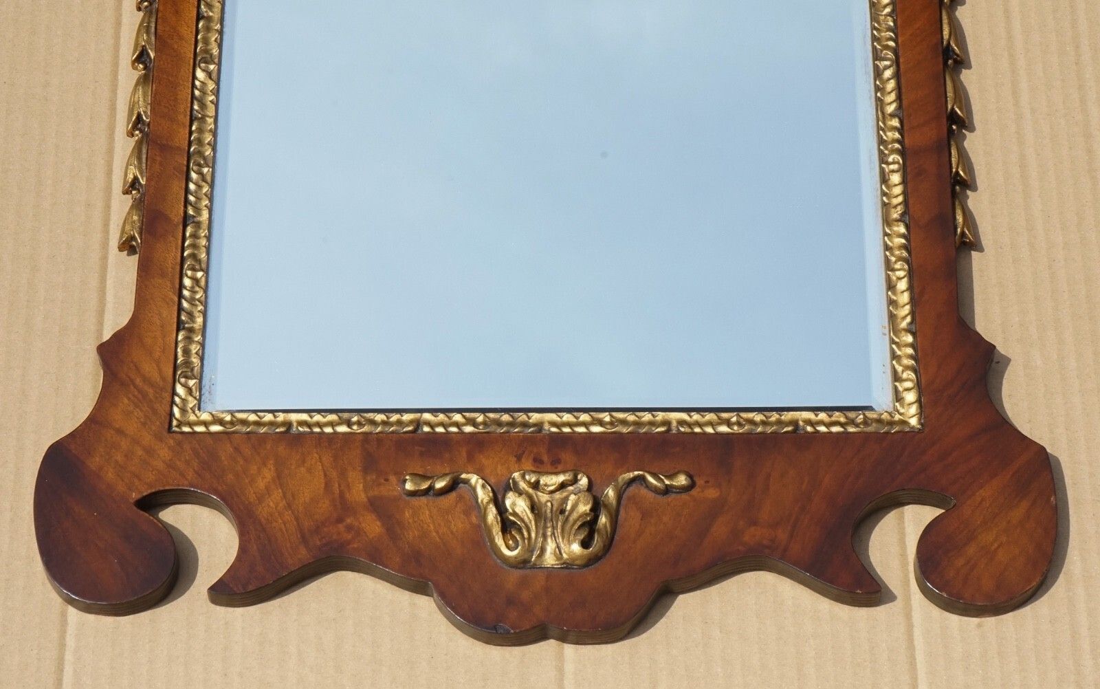 Antique Walnut Georgian Style Hand Carved And Parcel Gilded Wall Mirror photo for sale