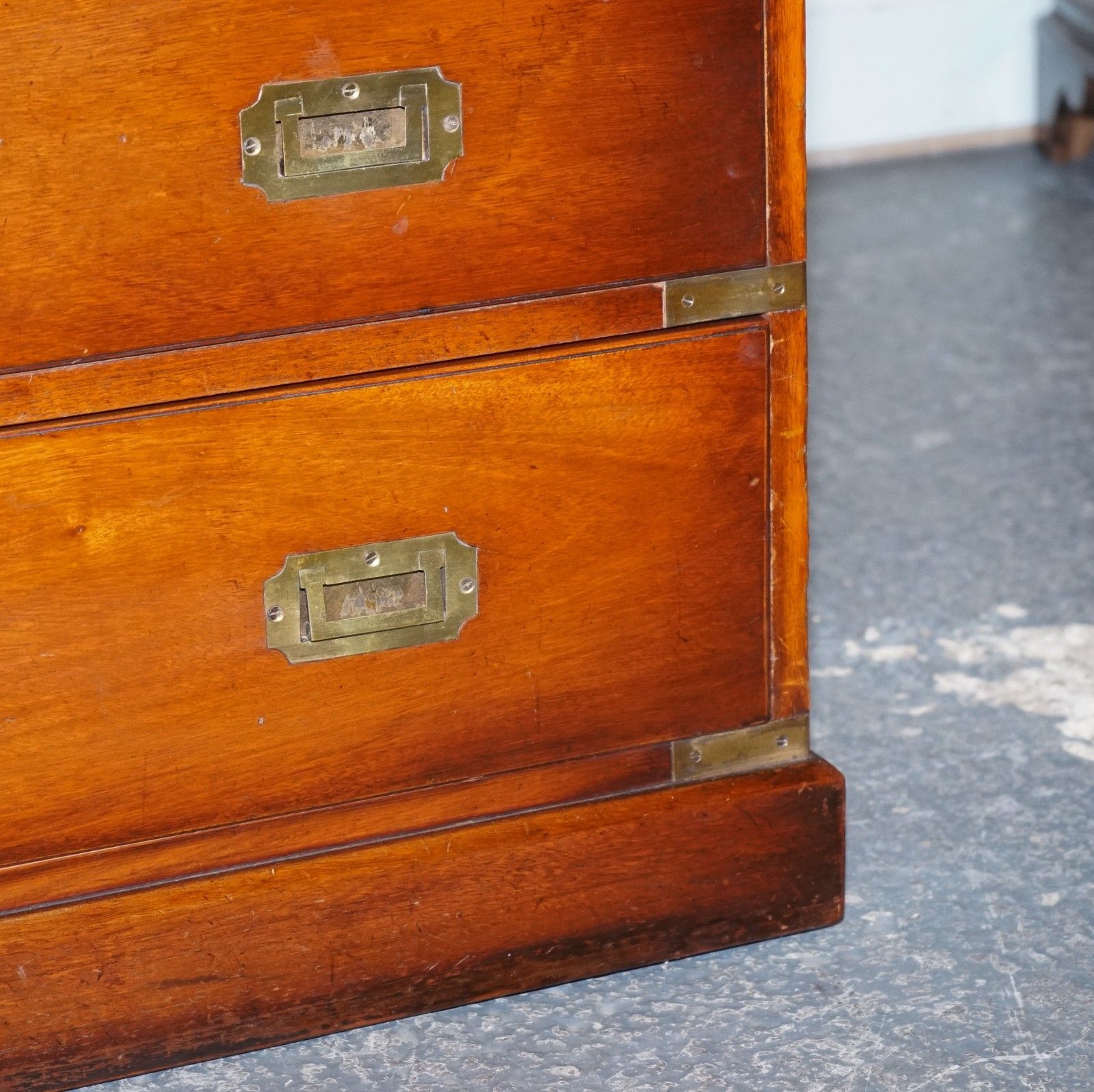 Vintage Yew Wood Military Campaign Sideboard Bank Of Drawers With Brass Handles photo buy