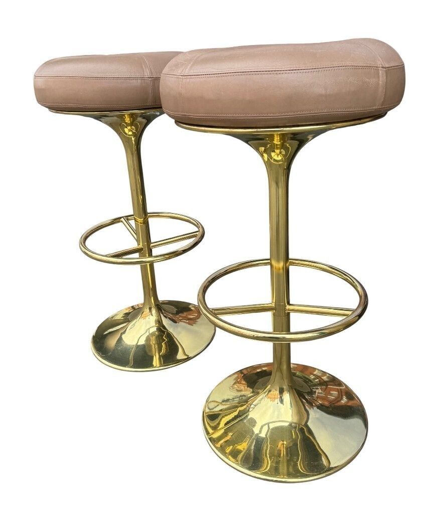photo furniture A Pair Of 1970s Gilt Metal And Leather Bar Stools