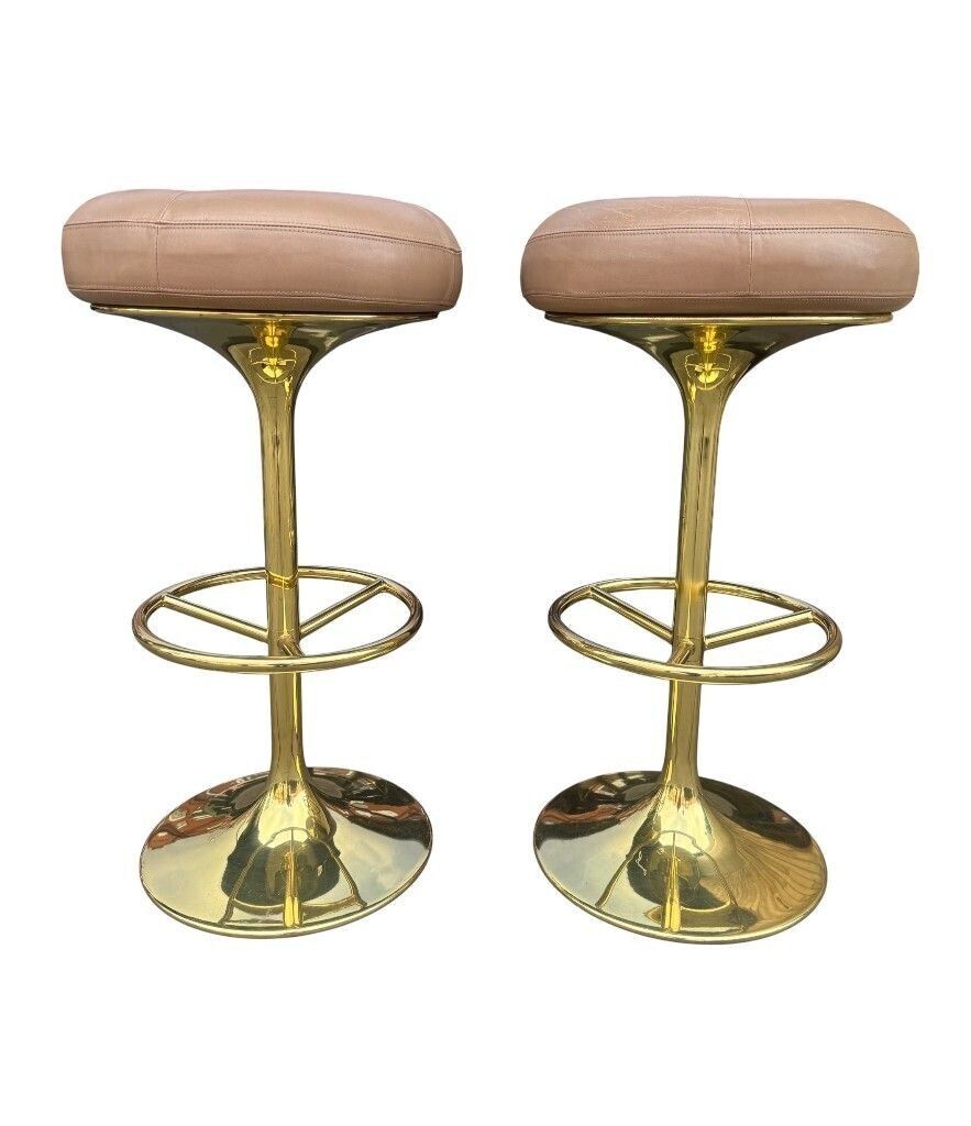 1875.0 A Pair Of 1970s Gilt Metal And Leather Bar Stools photo
