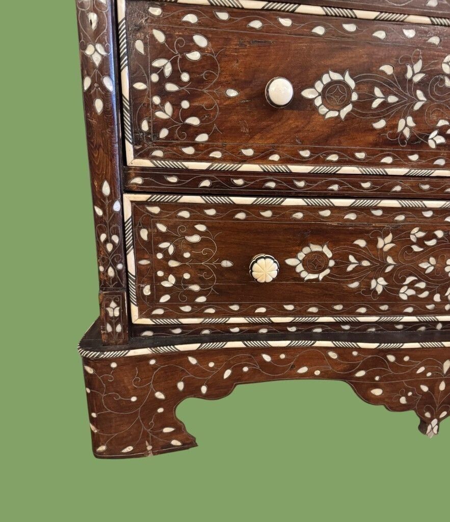 photo furniture A Lovely Decorative Syrian Inlaid Five Drawer Commode With Serpentine Front And Carrera Marble Top