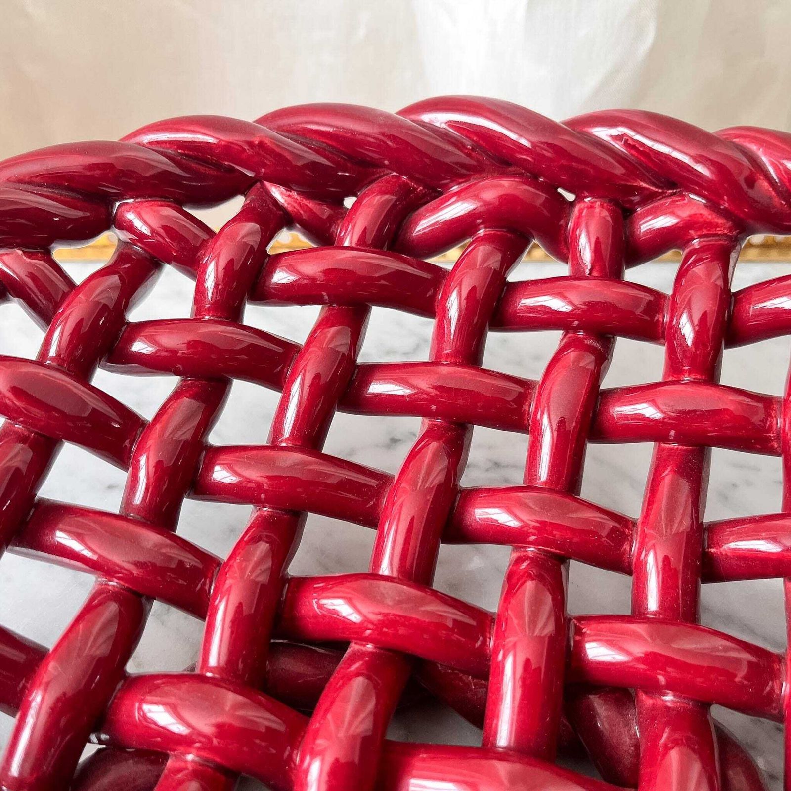 Large Vintage Red Glazed Ceramic Woven Bowl Attributed To Vallauris. photo 340.0