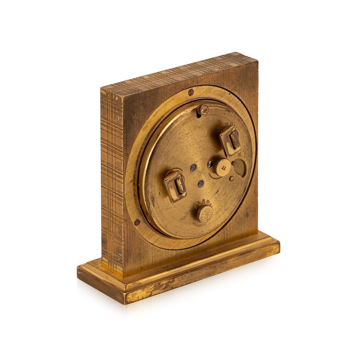 Vintage 20thc Hermès Gilt Brass Swiss Made Desk Clock C.1960 photo for sale