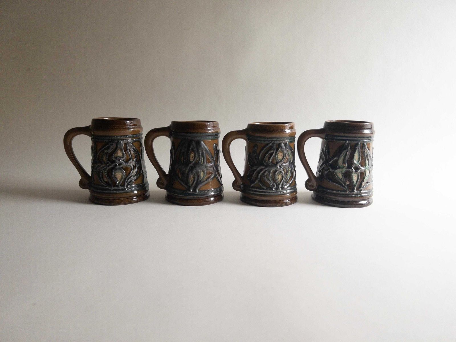 Vintage Strehla Keramik Coffee Mugs: East German Pottery Set Of 4
