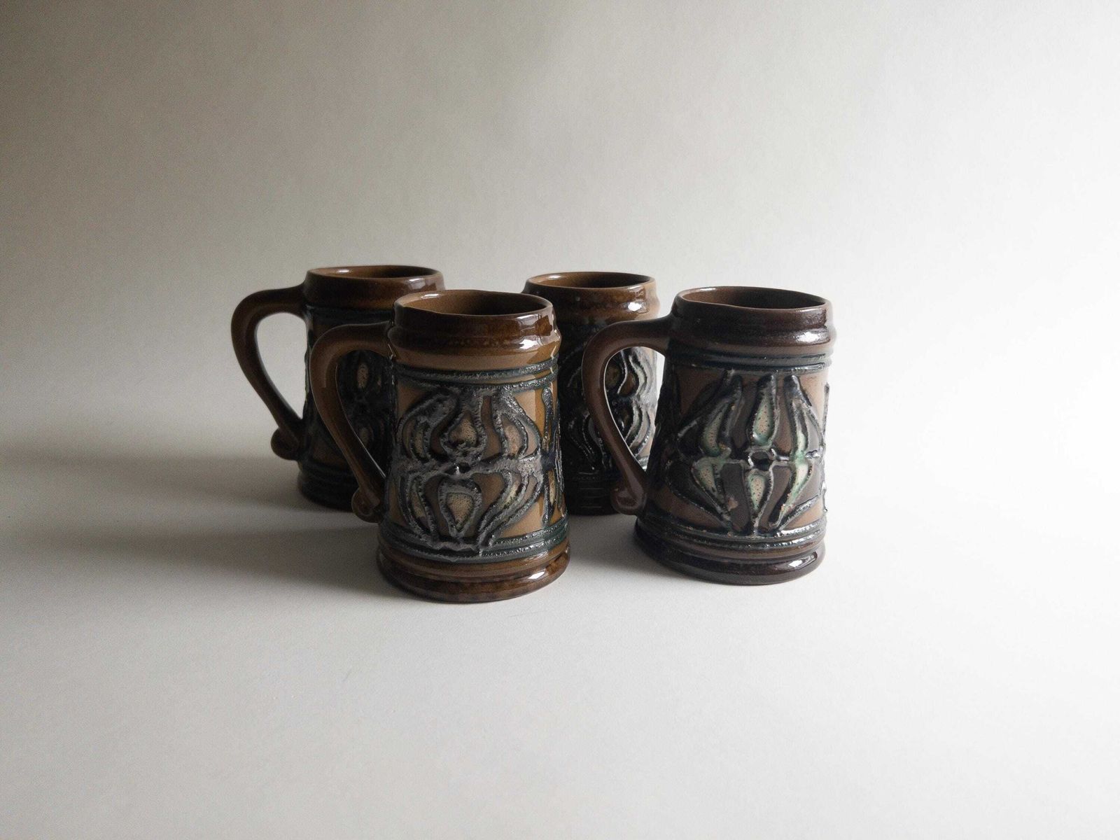 Vintage Strehla Keramik Coffee Mugs: East German Pottery Set Of 4 photo for sale