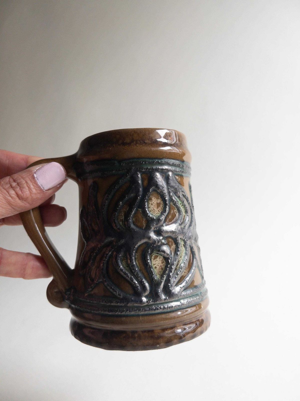 74.0 Vintage Strehla Keramik Coffee Mugs: East German Pottery Set Of 4 photo