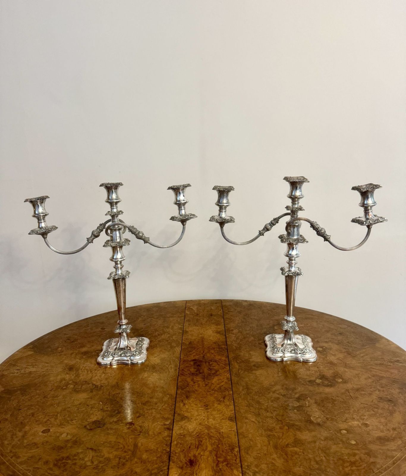 photo furniture Outstanding Quality Pair Of Antique Ornate Silver Plated Candelabras