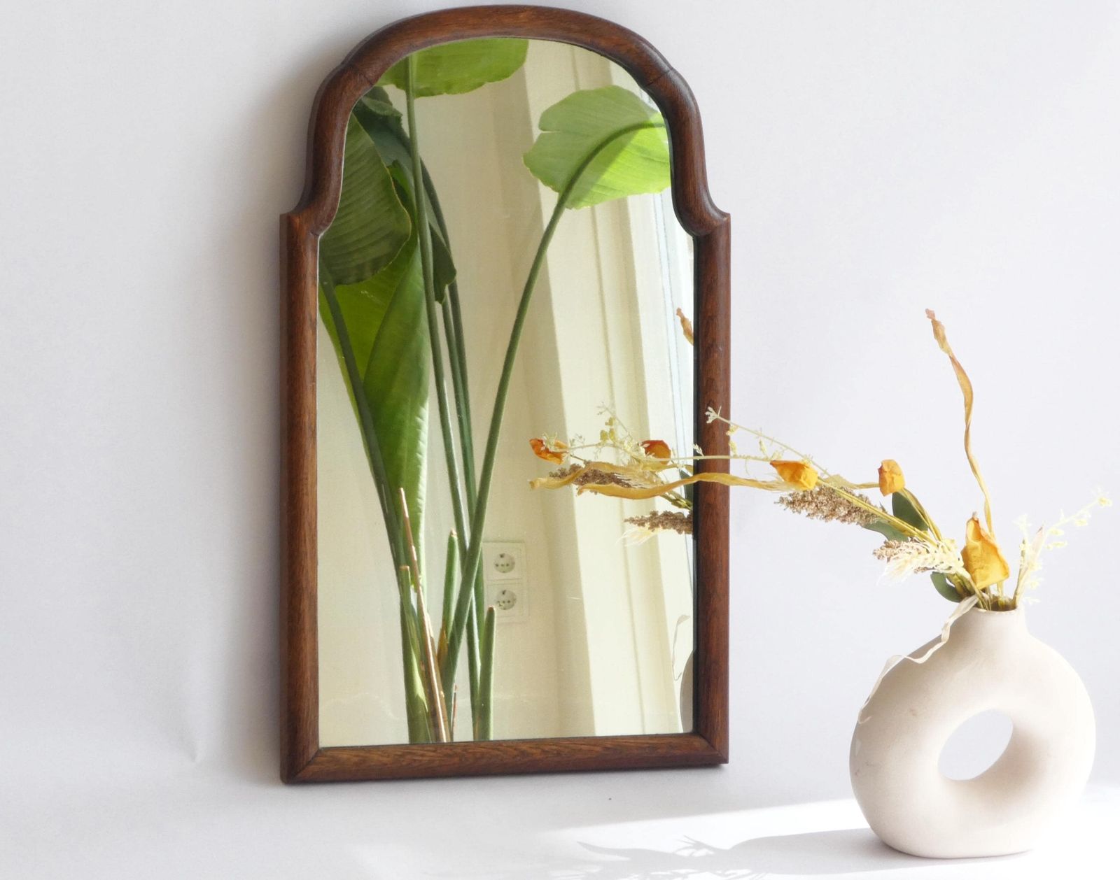 Antique Scalloped Wooden Wall Mirror, 1800's Dutch Wood Framed Mirror, Farmhouse Decor