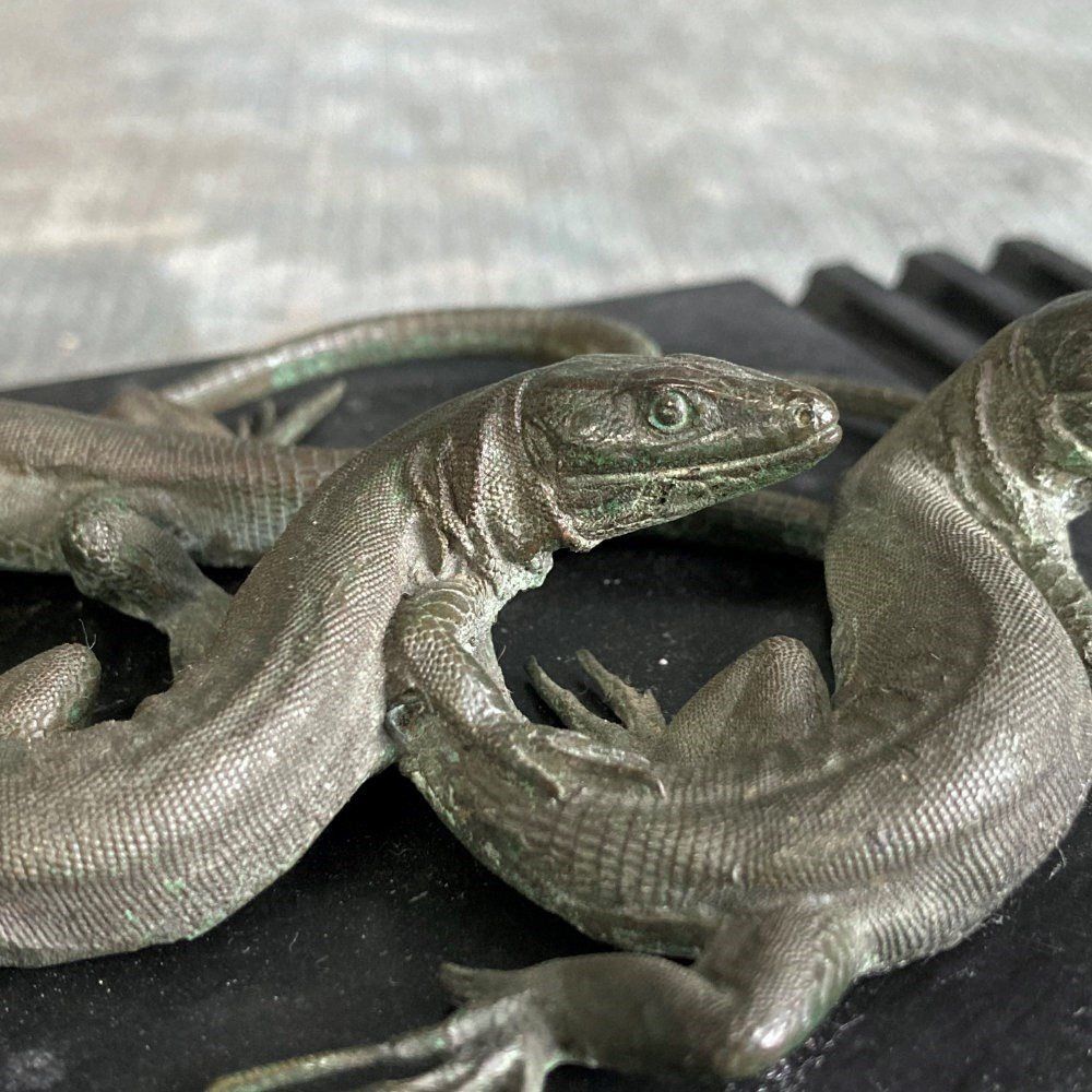 19th C. Bronze Lizards Marble Paperweight photo buy
