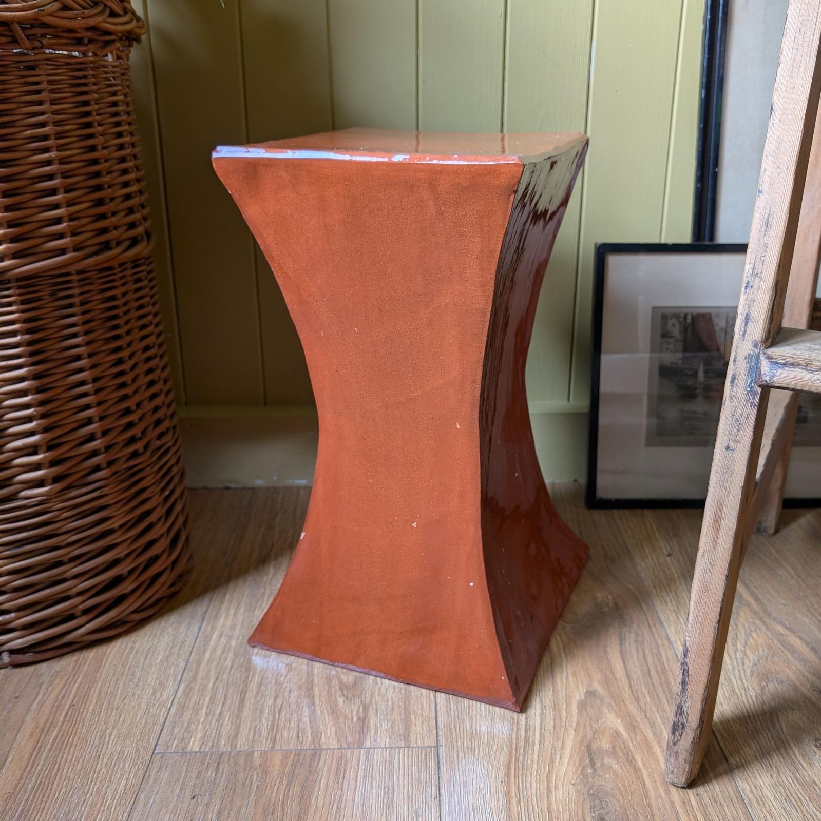Mid Century Terracotta Ceramic Pedestal Side Table, 1960s/70s
